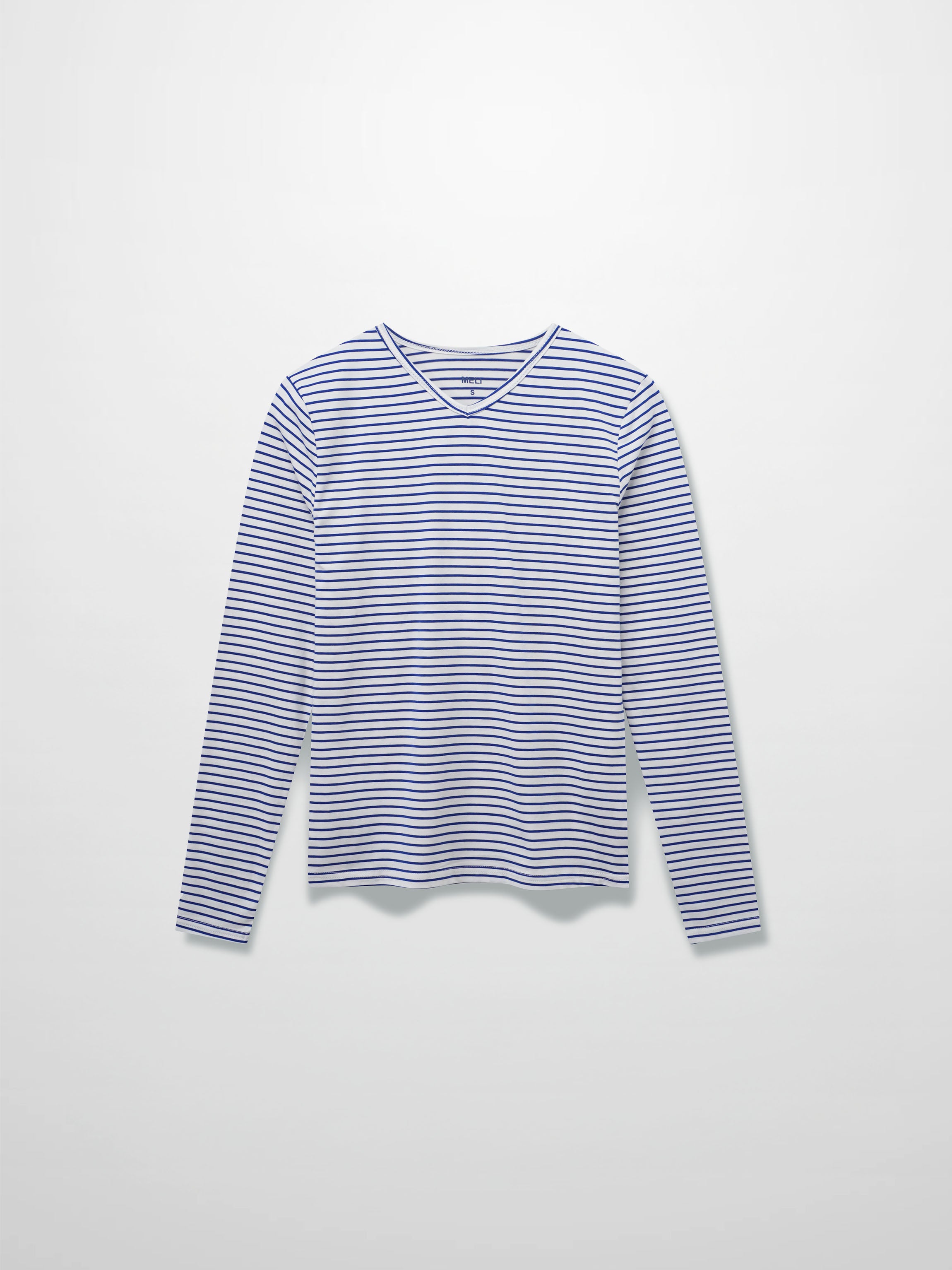 Flat Striped High V Long Sleeve-White/Navy