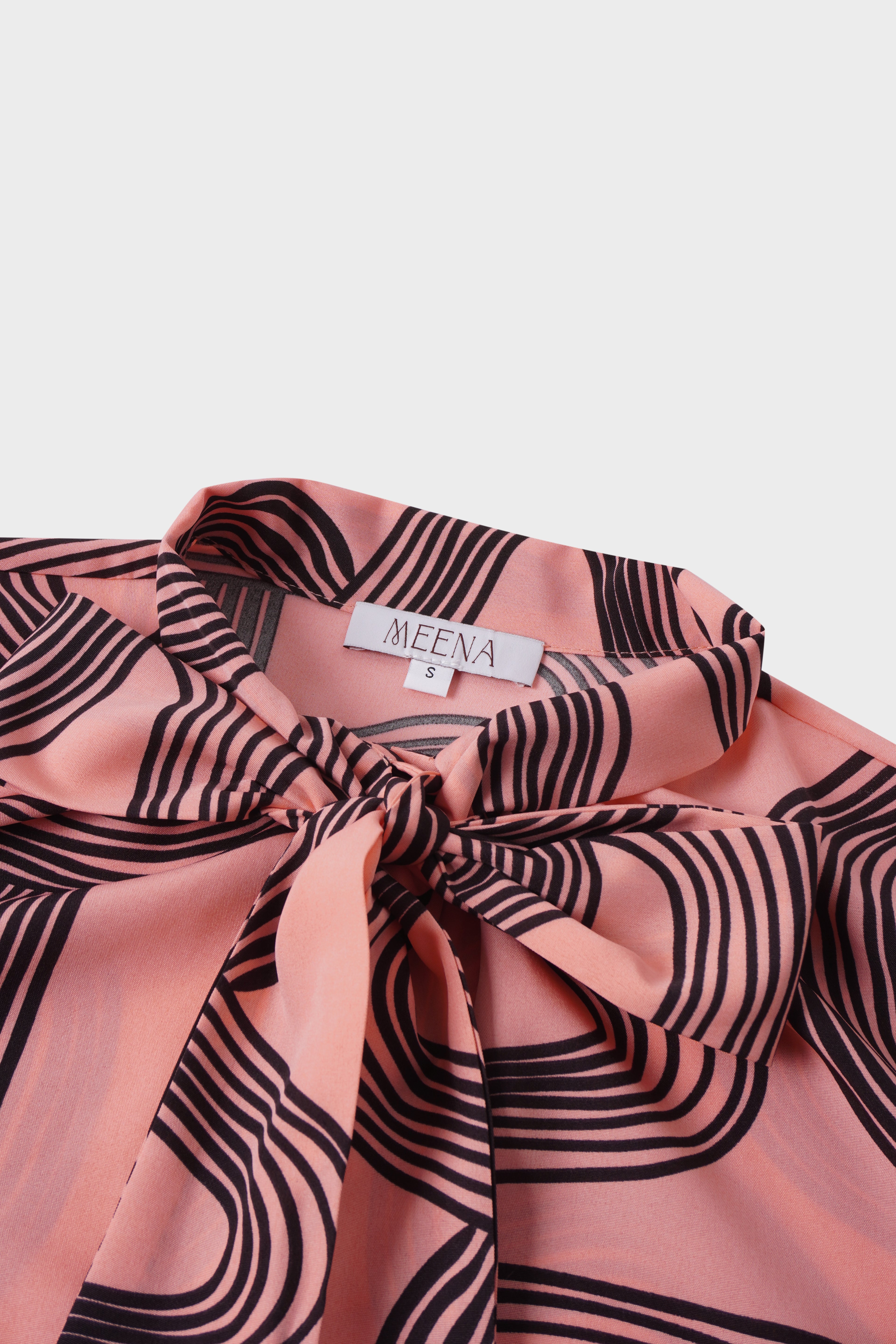 Front Placket Bow Blouse-Black Swirl