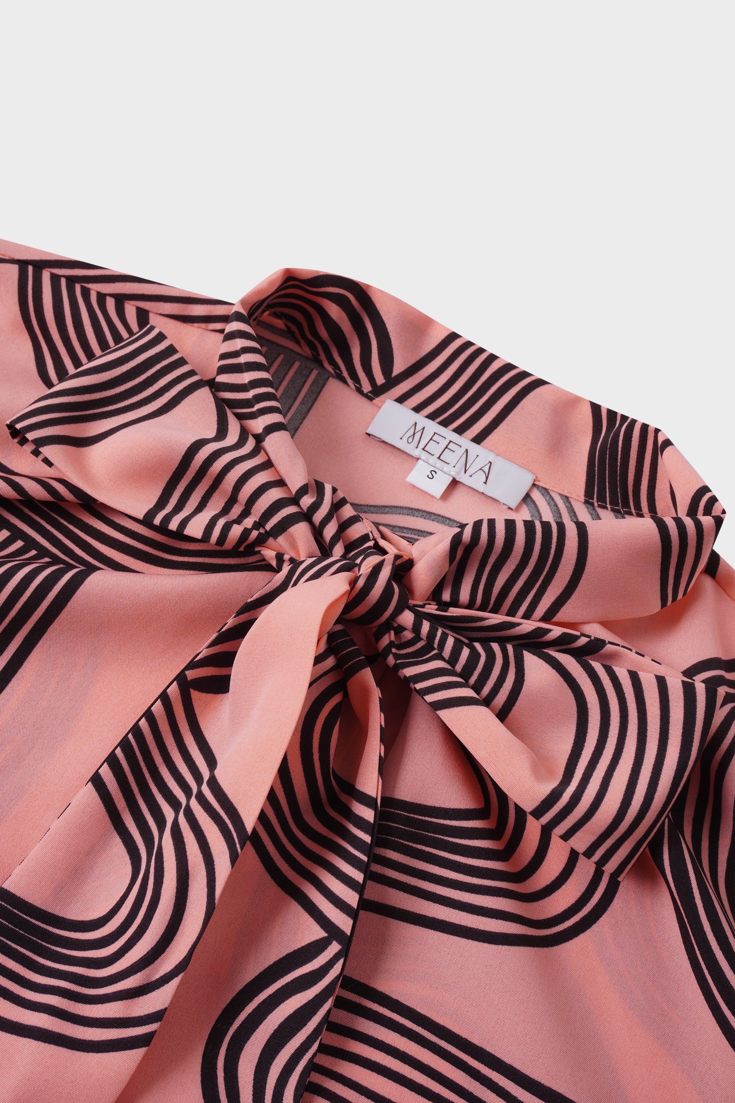 Front Placket Bow Blouse-Black Swirl