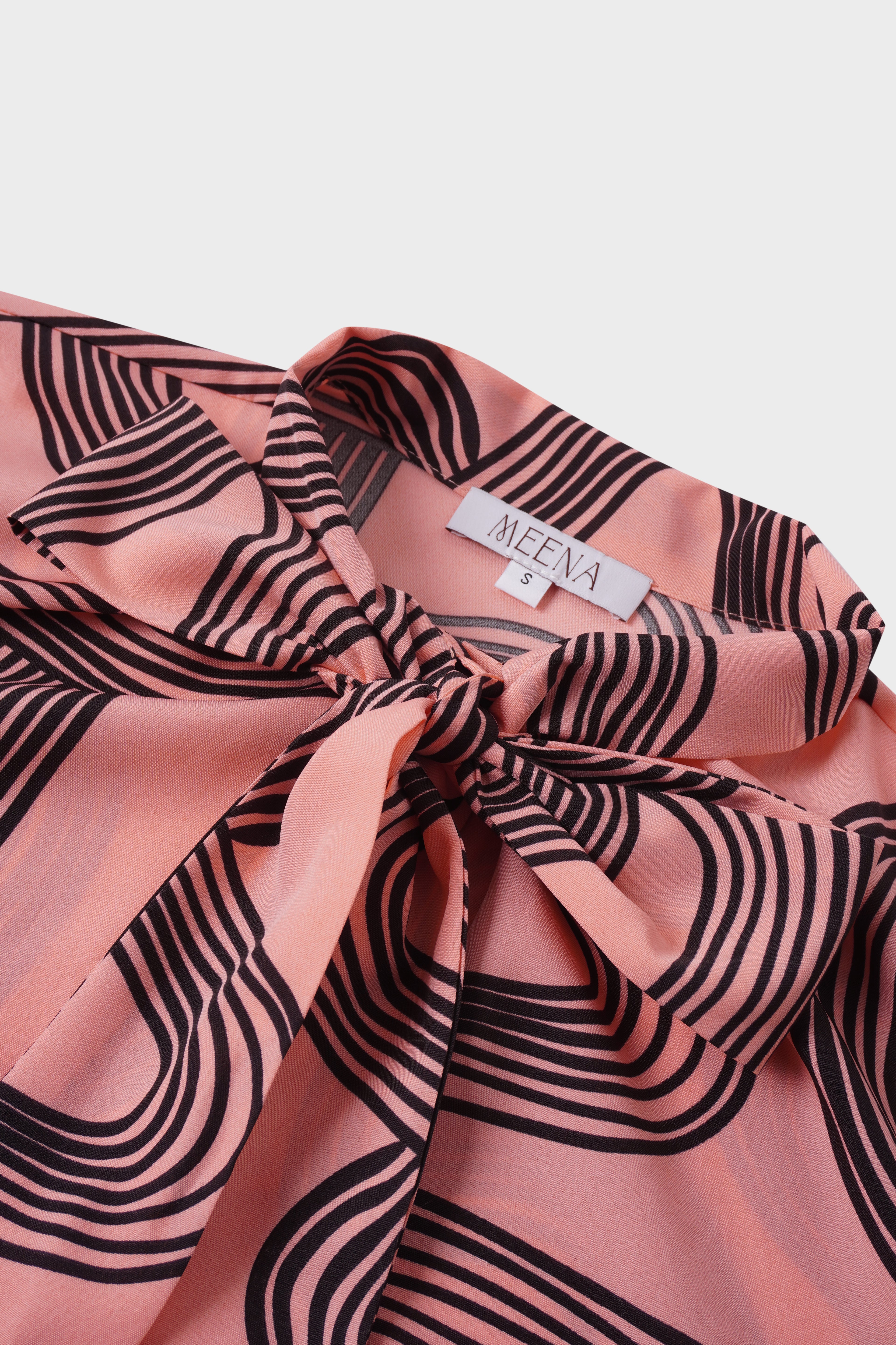 Front Placket Bow Blouse-Black Swirl