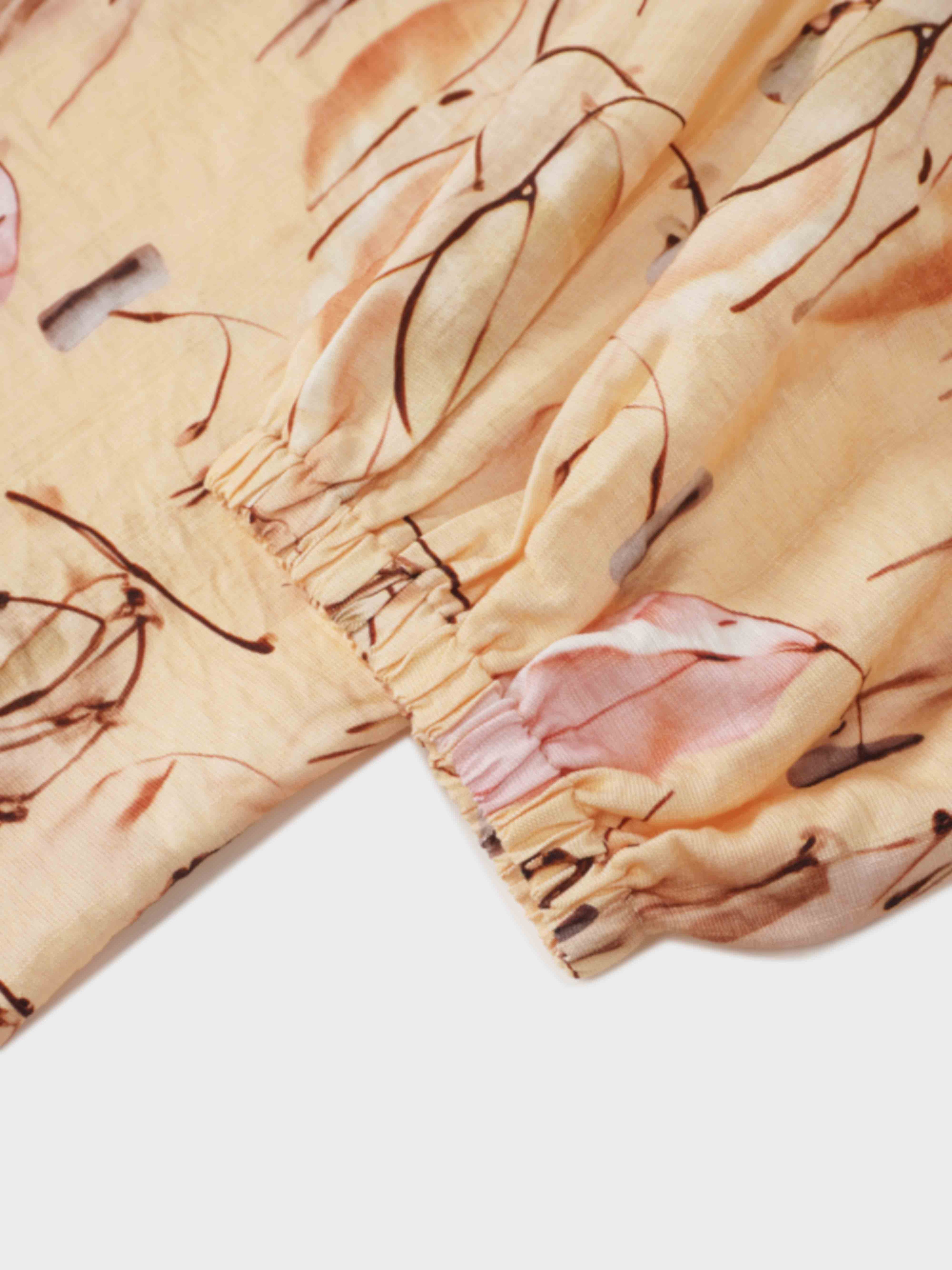 Puff Sleeve Button Down Blouse-Peach Feathers