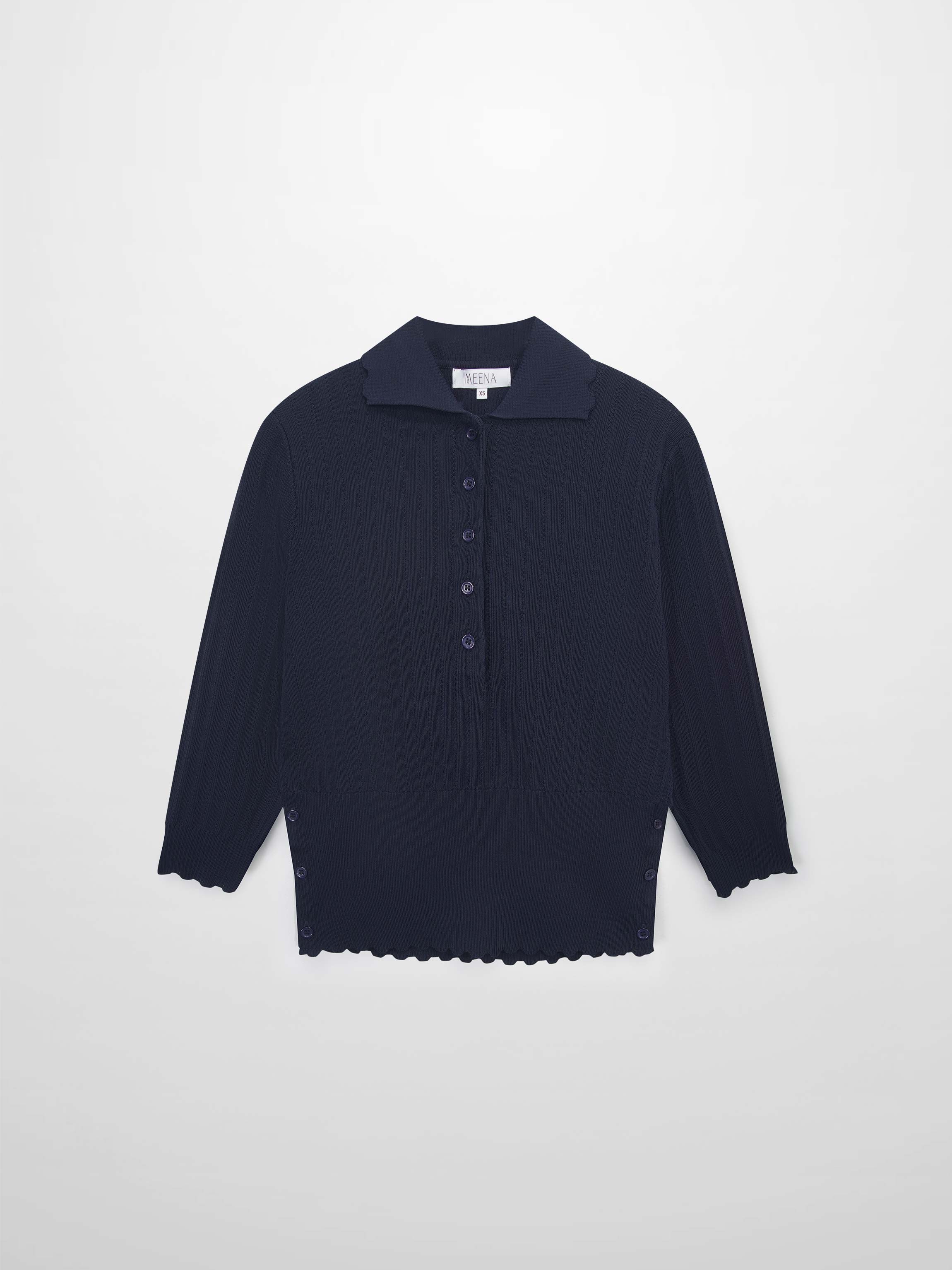 Wide Band Pointelle Sweater-Navy