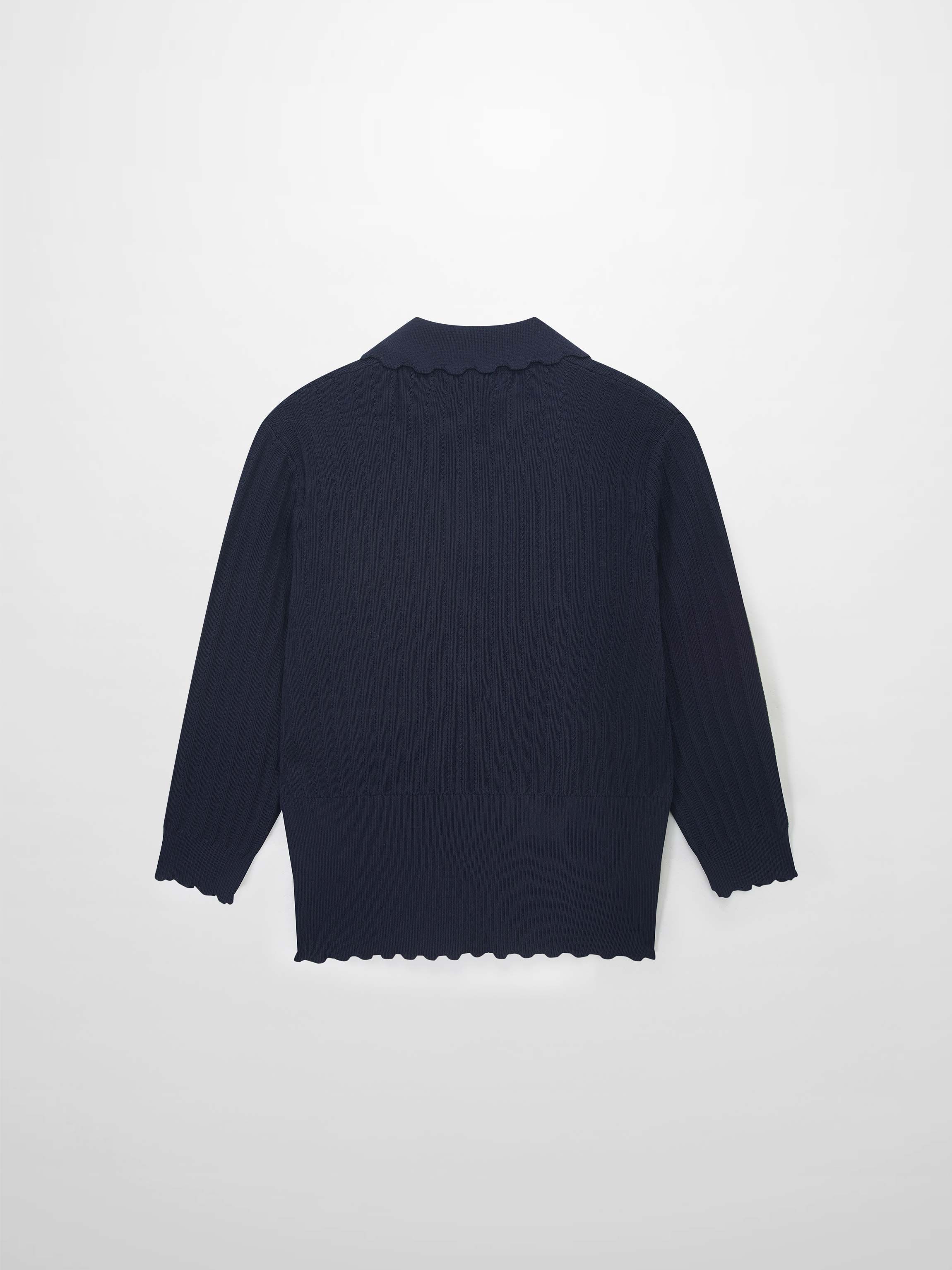 Wide Band Pointelle Sweater-Navy
