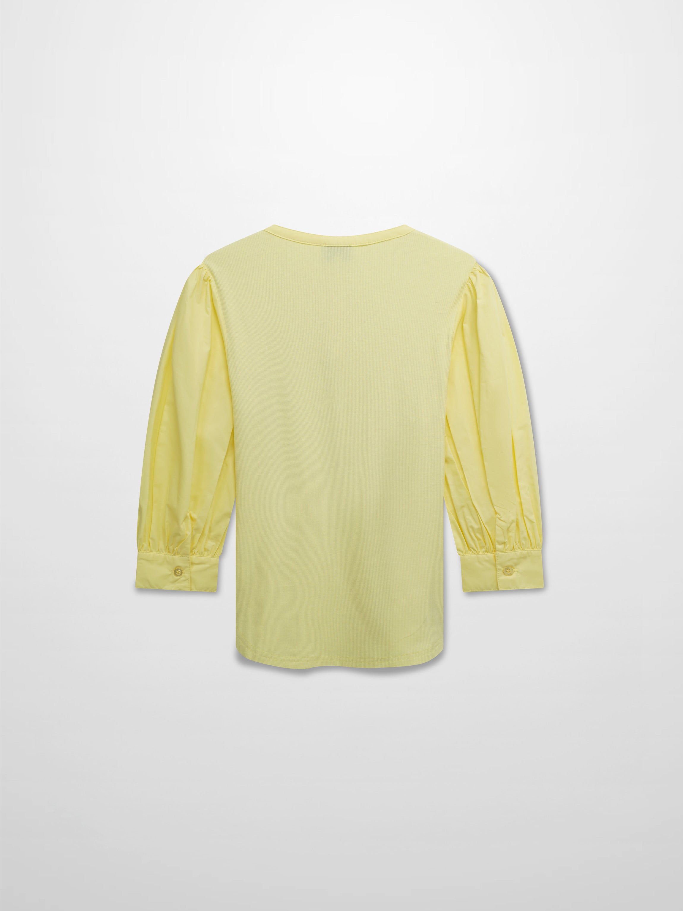 Puff Sleeve Ribbed T-Shirt-Pale Yellow