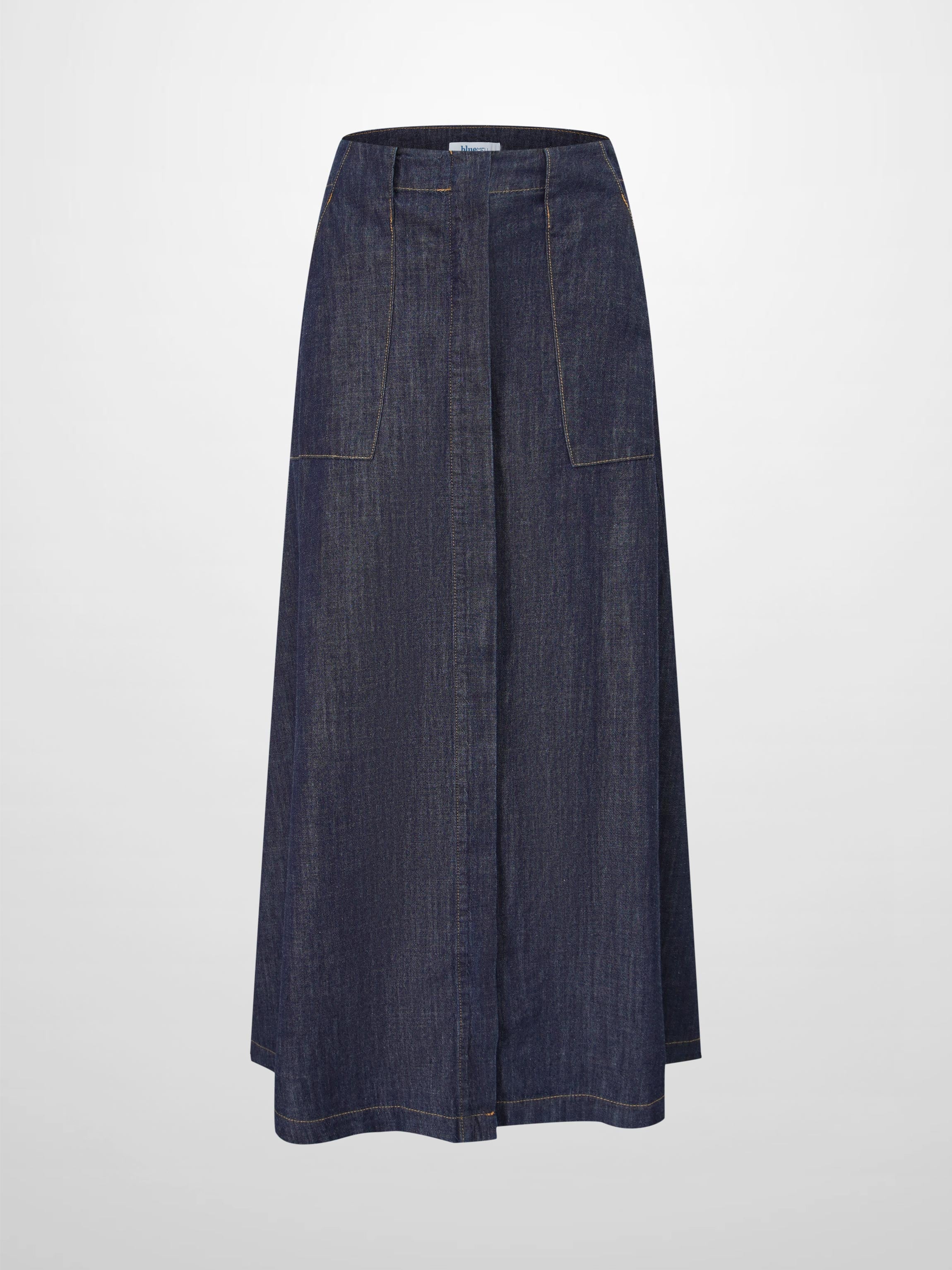 Front Panel Pocket Lightweight Denim Skirt-Dark Blue