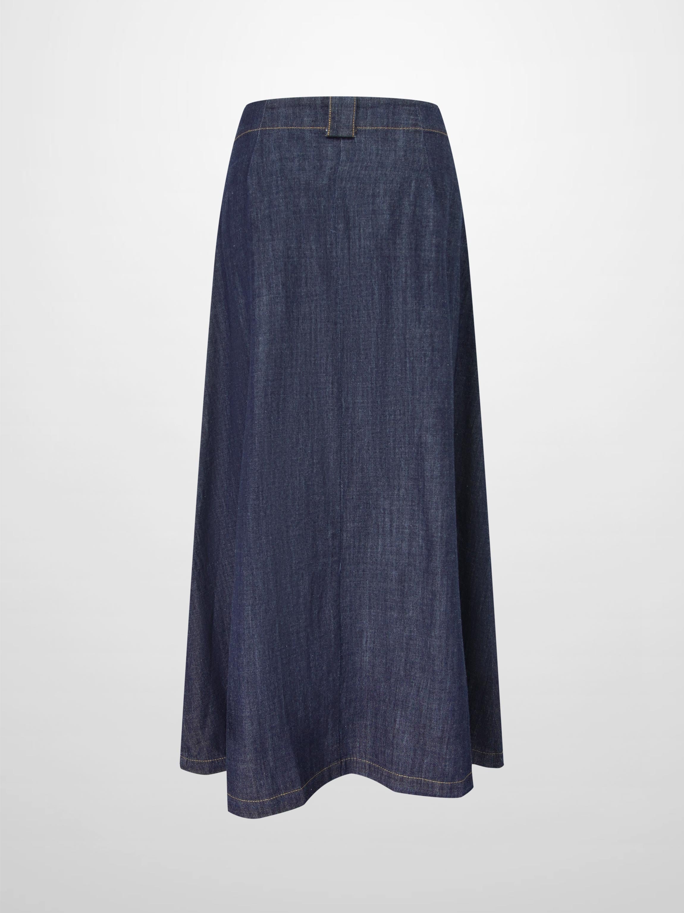 Front Panel Pocket Lightweight Denim Skirt-Dark Blue