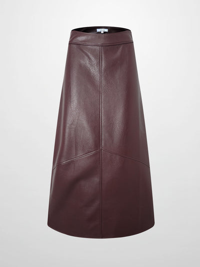 Textured Faux Leather Seam Skirt - Burgundy