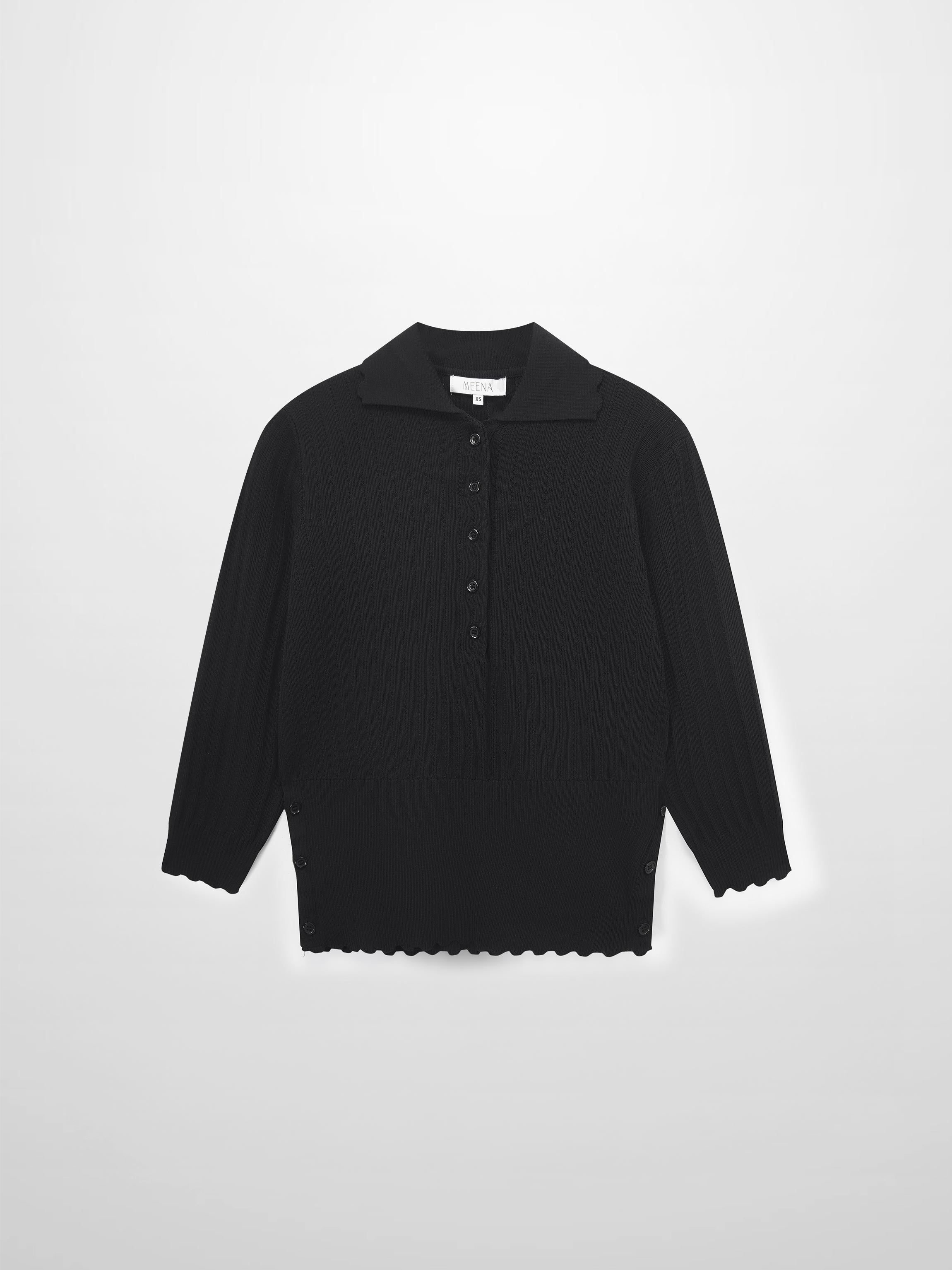 Wide Band Pointelle Sweater-Black