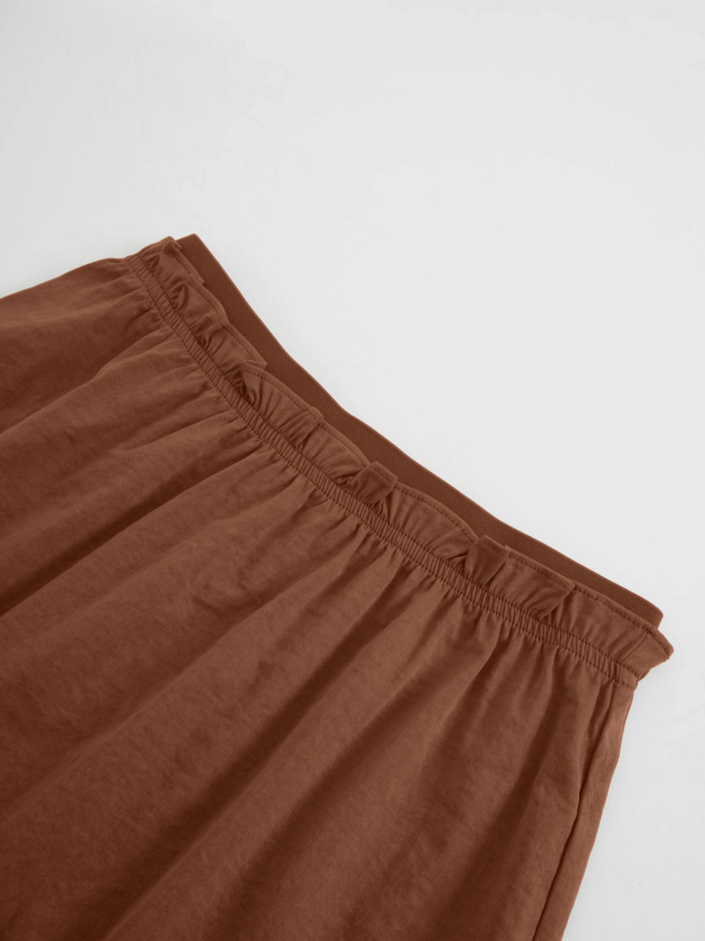 Elastic Waist Ruffle Skirt-Brown