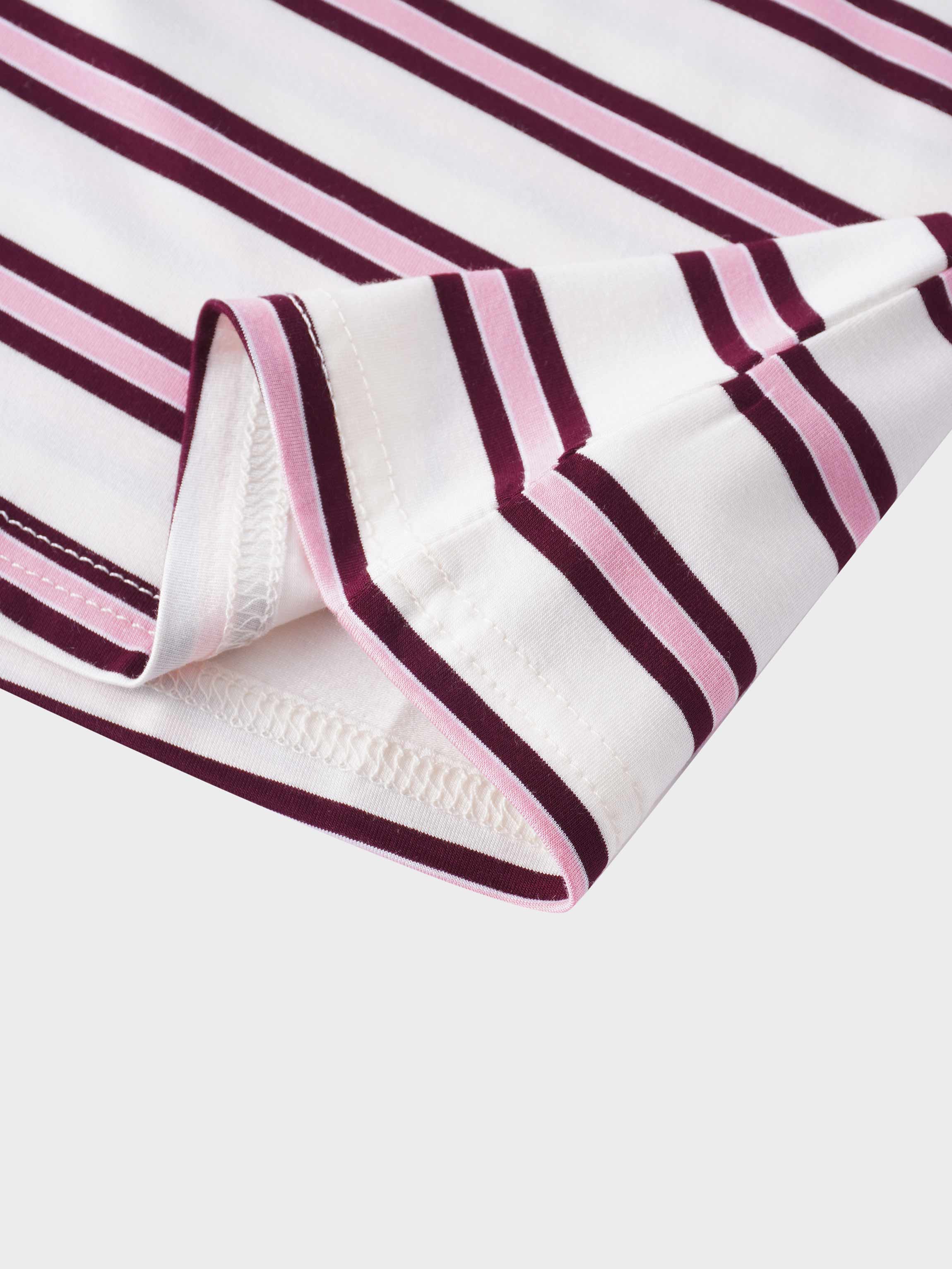 Flat Striped High V Long Sleeve-Raspberry/Pink