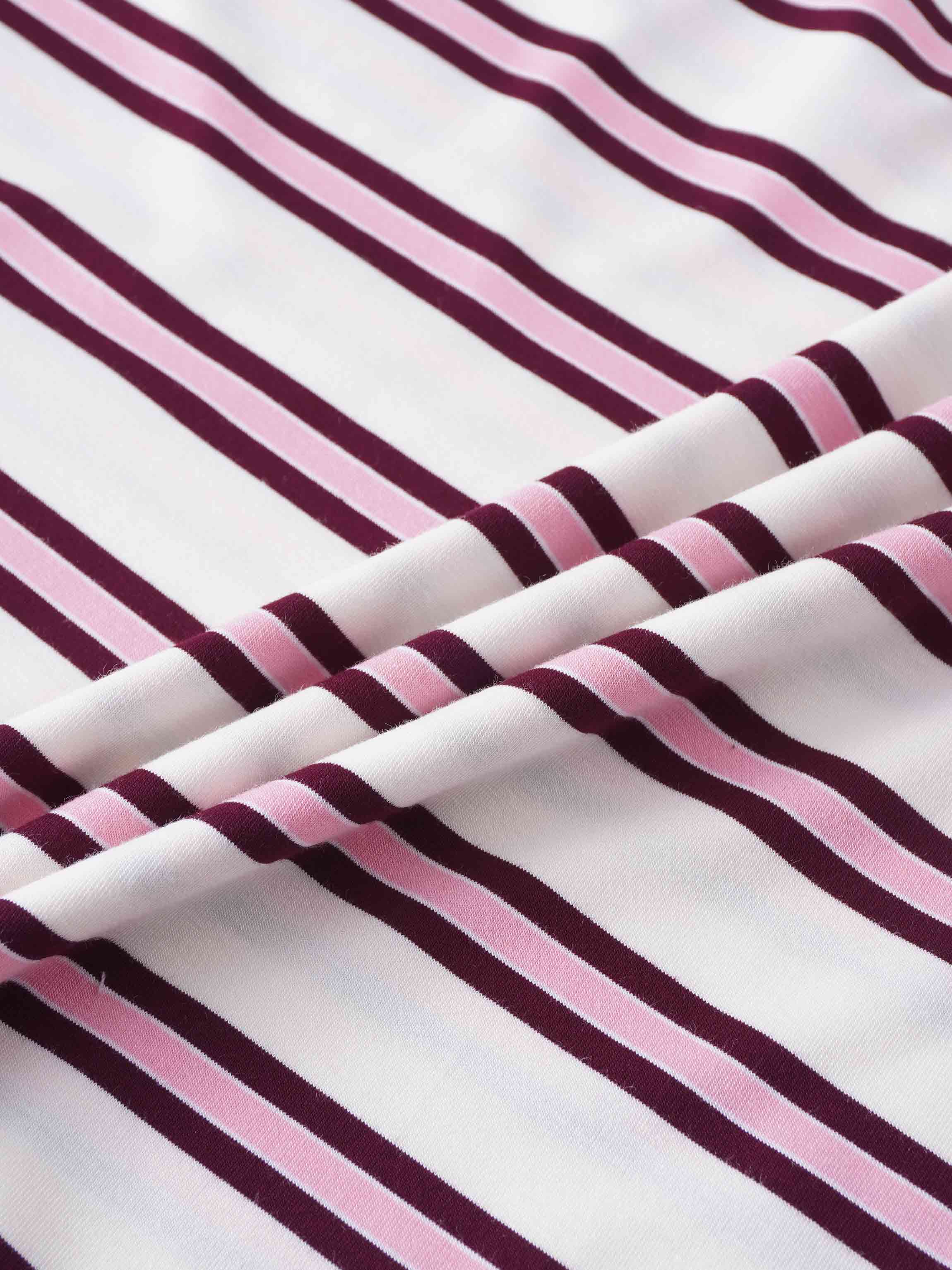 Flat Striped High V Long Sleeve-Raspberry/Pink