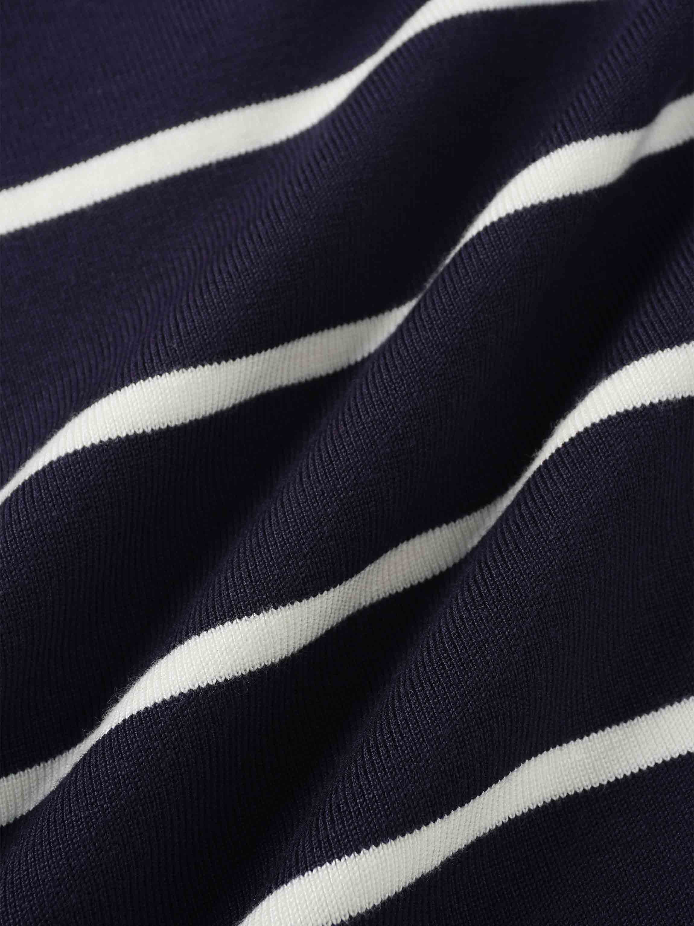 Mock Neck Thin Knit Sweater-Navy/Cream