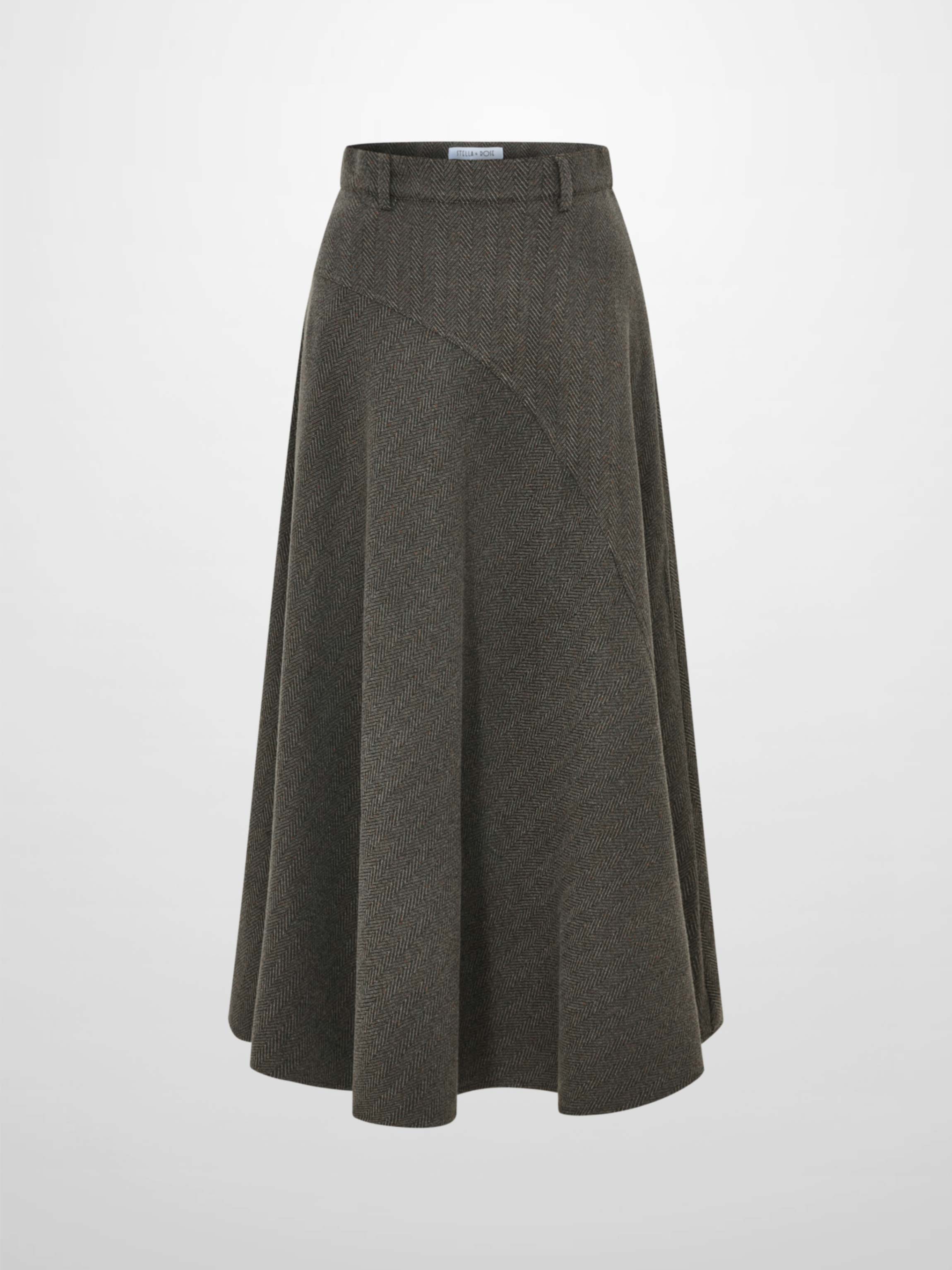 Curved Seam Full Skirt - Multi Herringbone