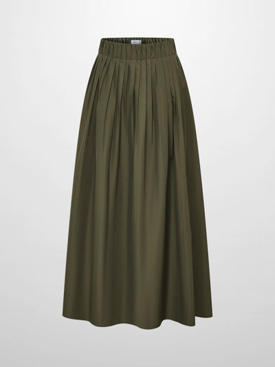 Elastic Waist Taffeta Skirt - Olive