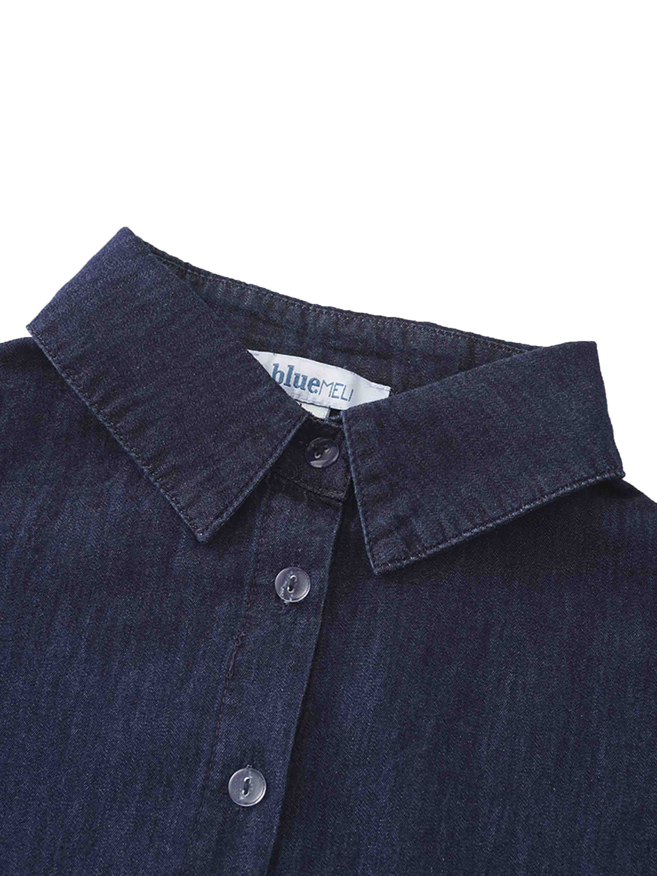 Denim Button Down Blouse-Dark Blue