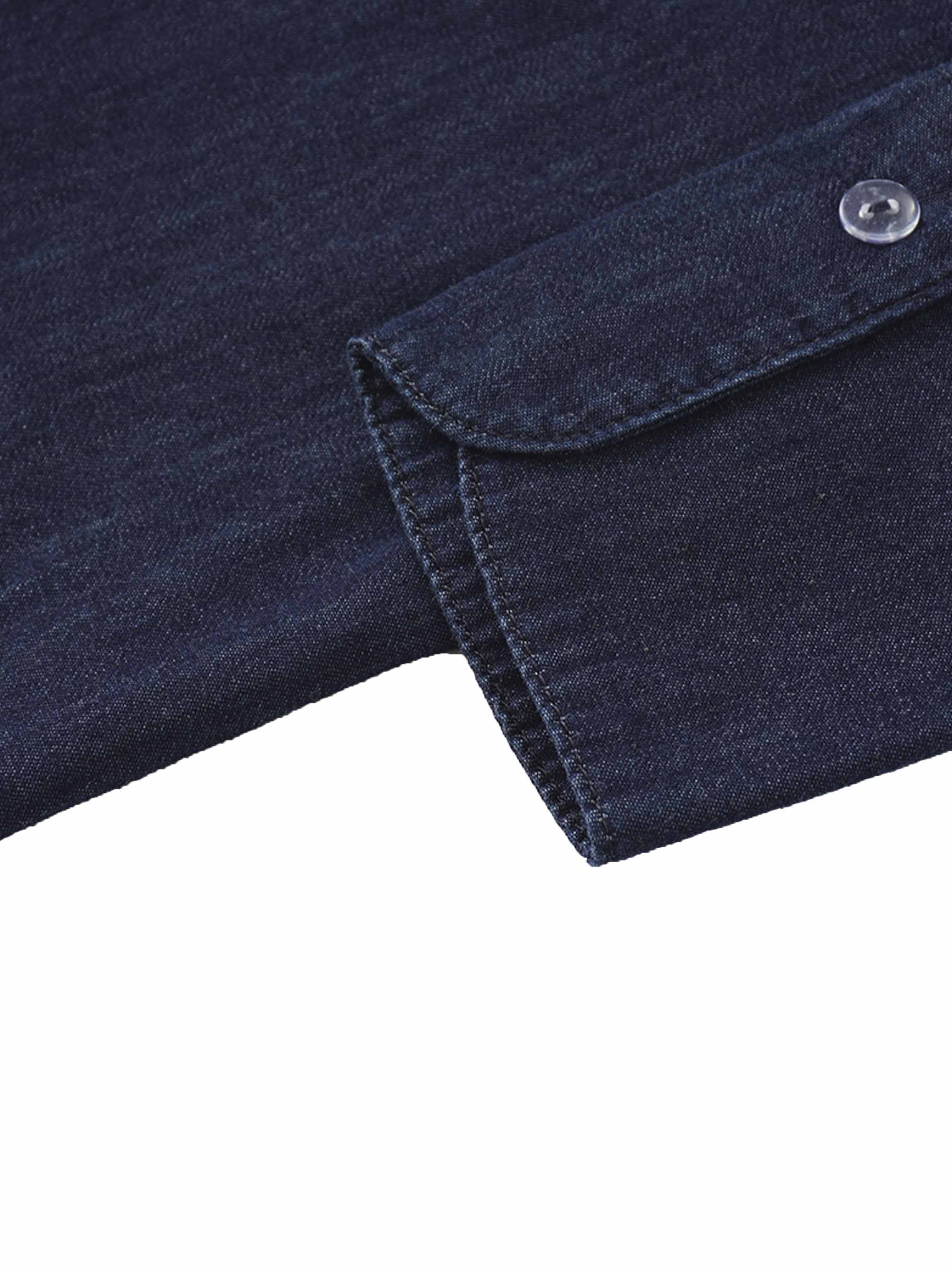 Denim Button Down Blouse-Dark Blue