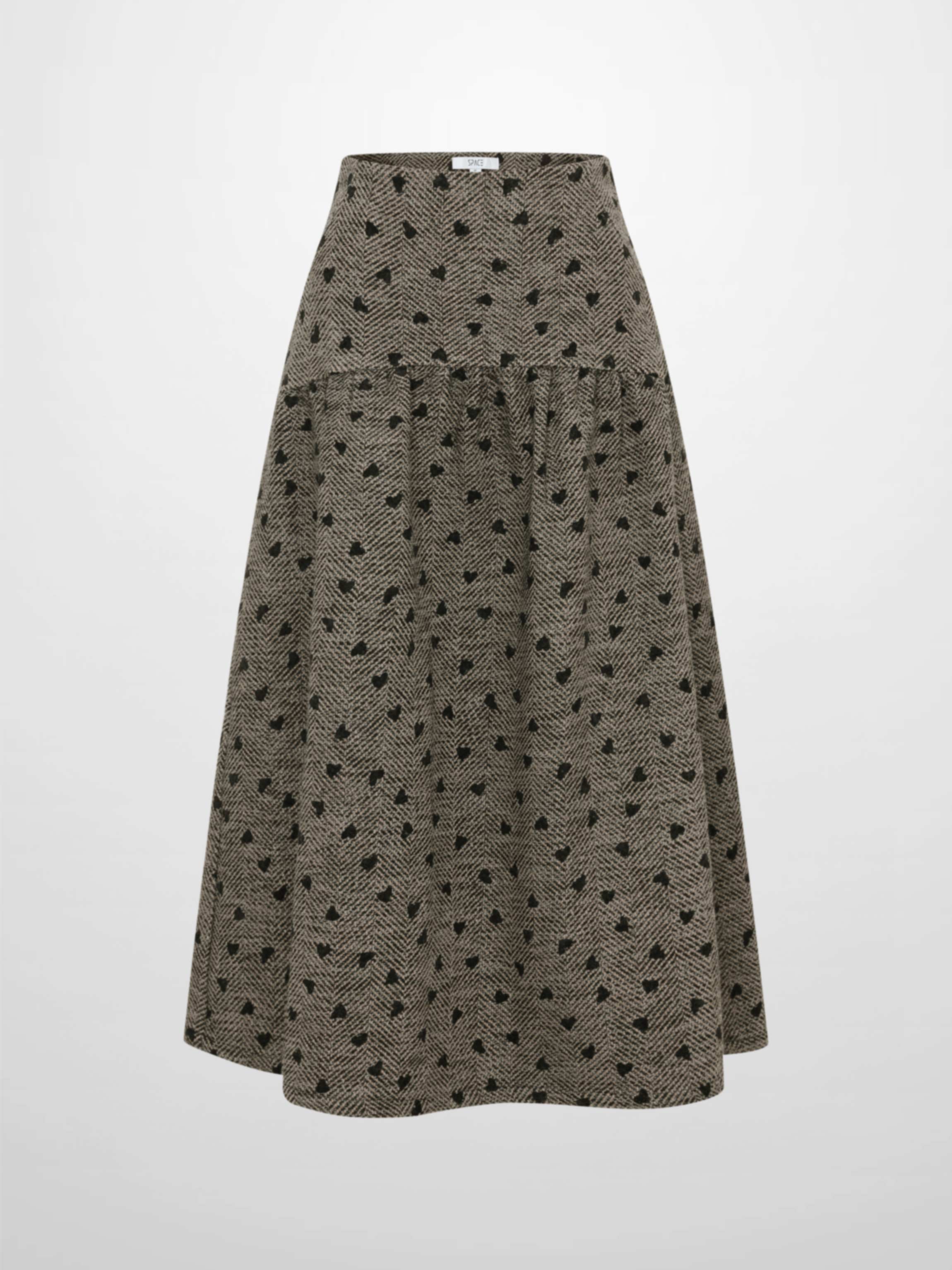 Curved Yoke Gathered Skirt - Embroidered Hearts
