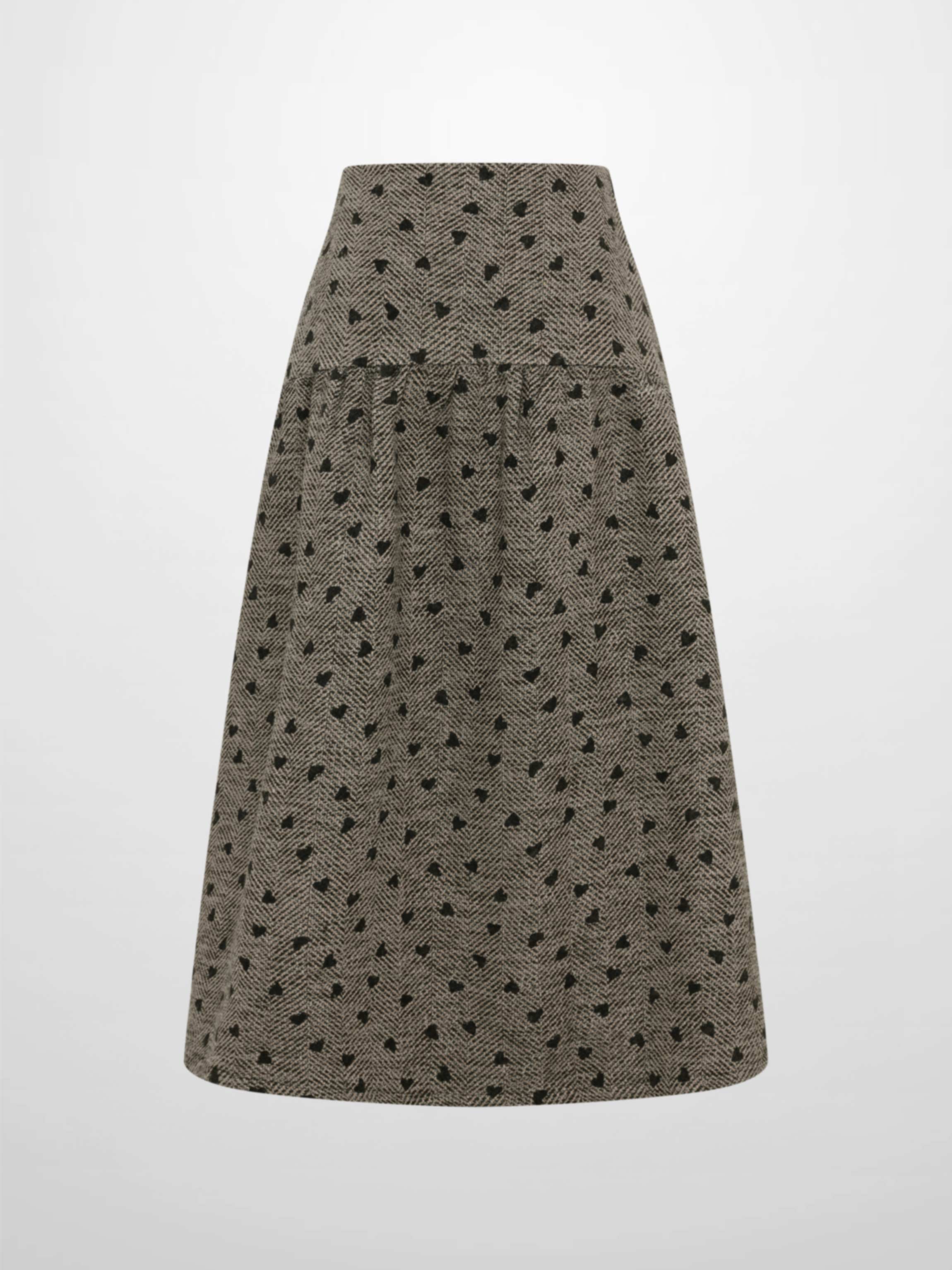 Curved Yoke Gathered Skirt - Embroidered Hearts