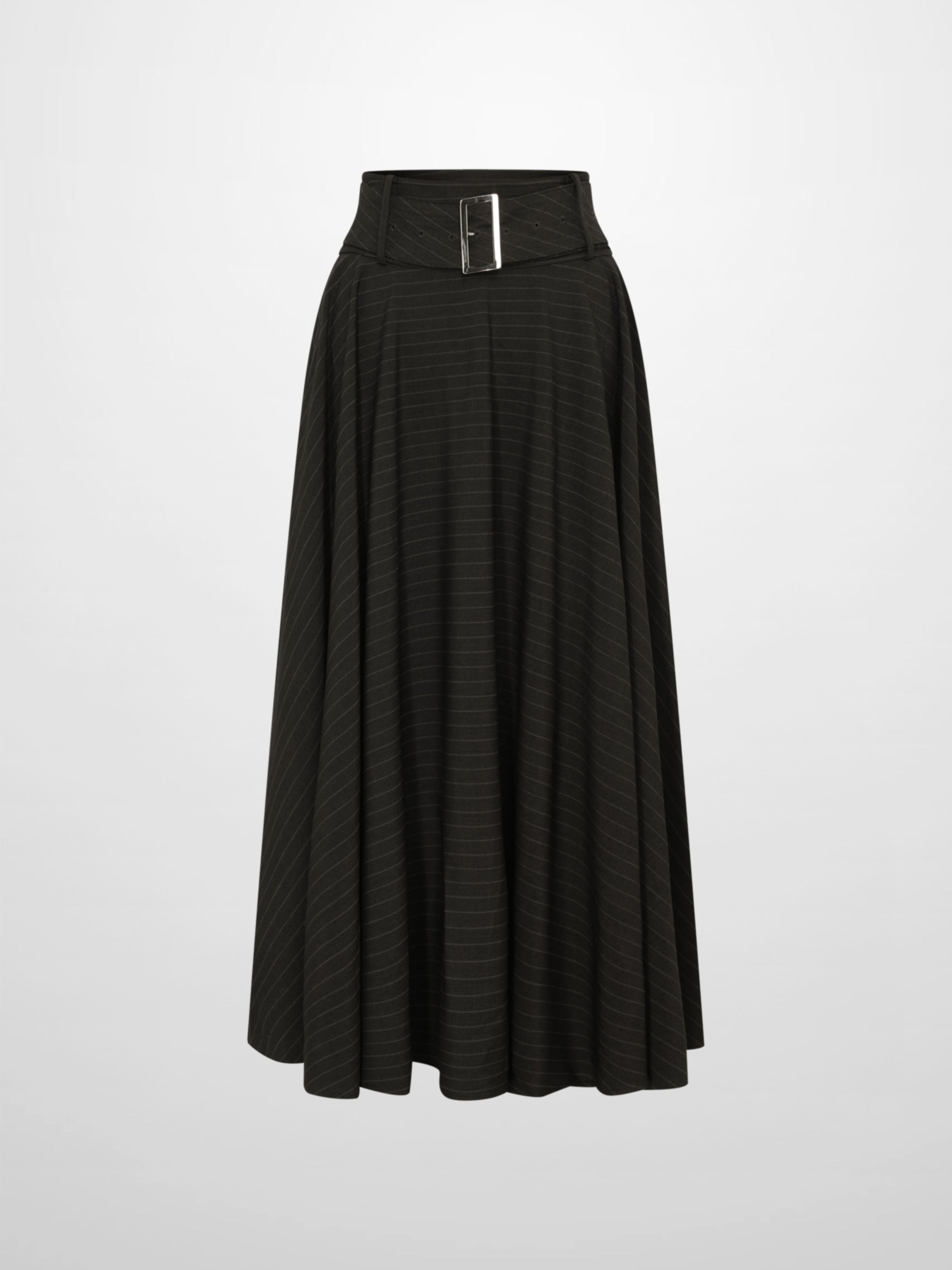 High Waisted Circle Skirt - Grey Pinstripe
