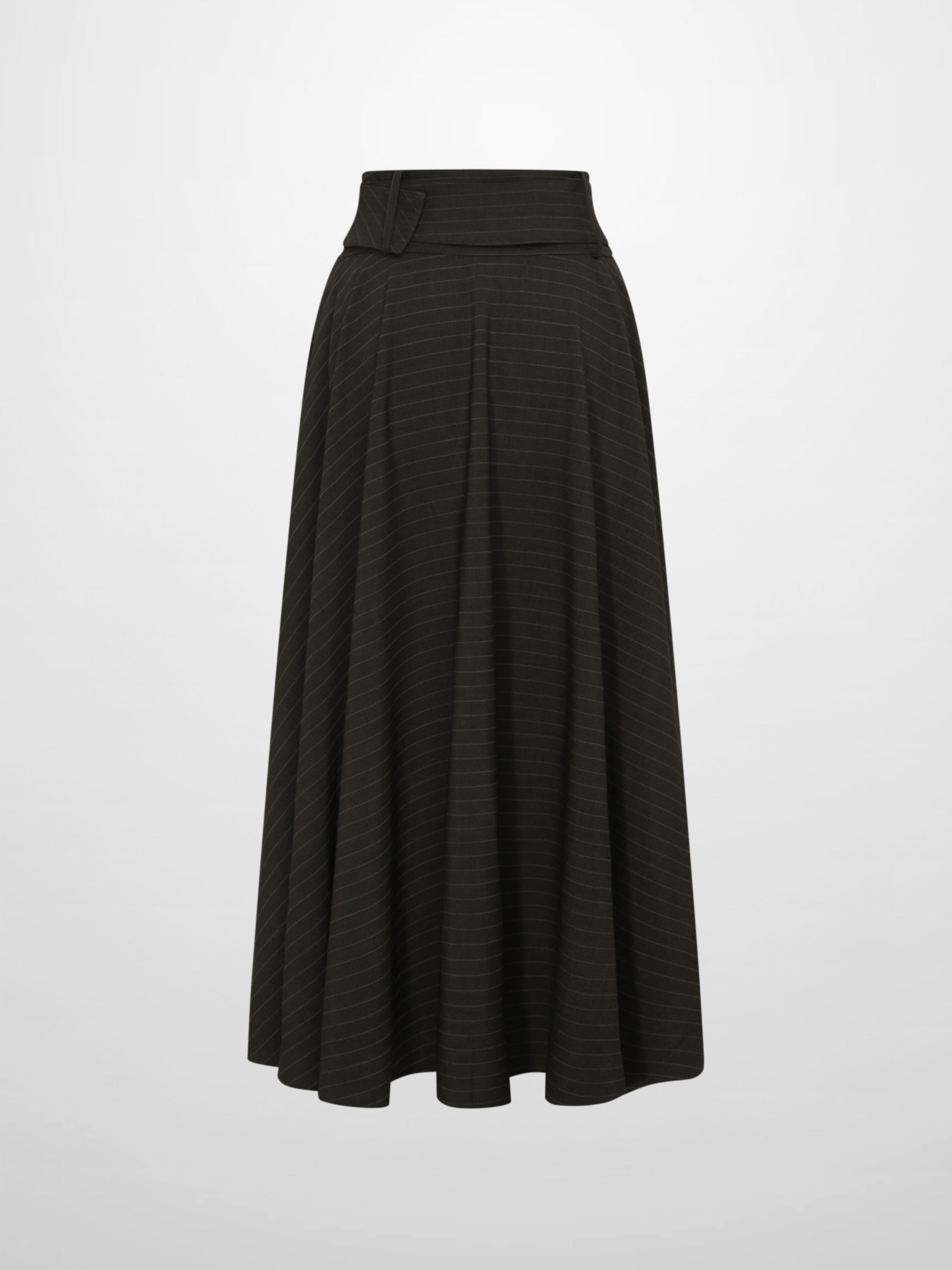 High Waisted Circle Skirt - Grey Pinstripe