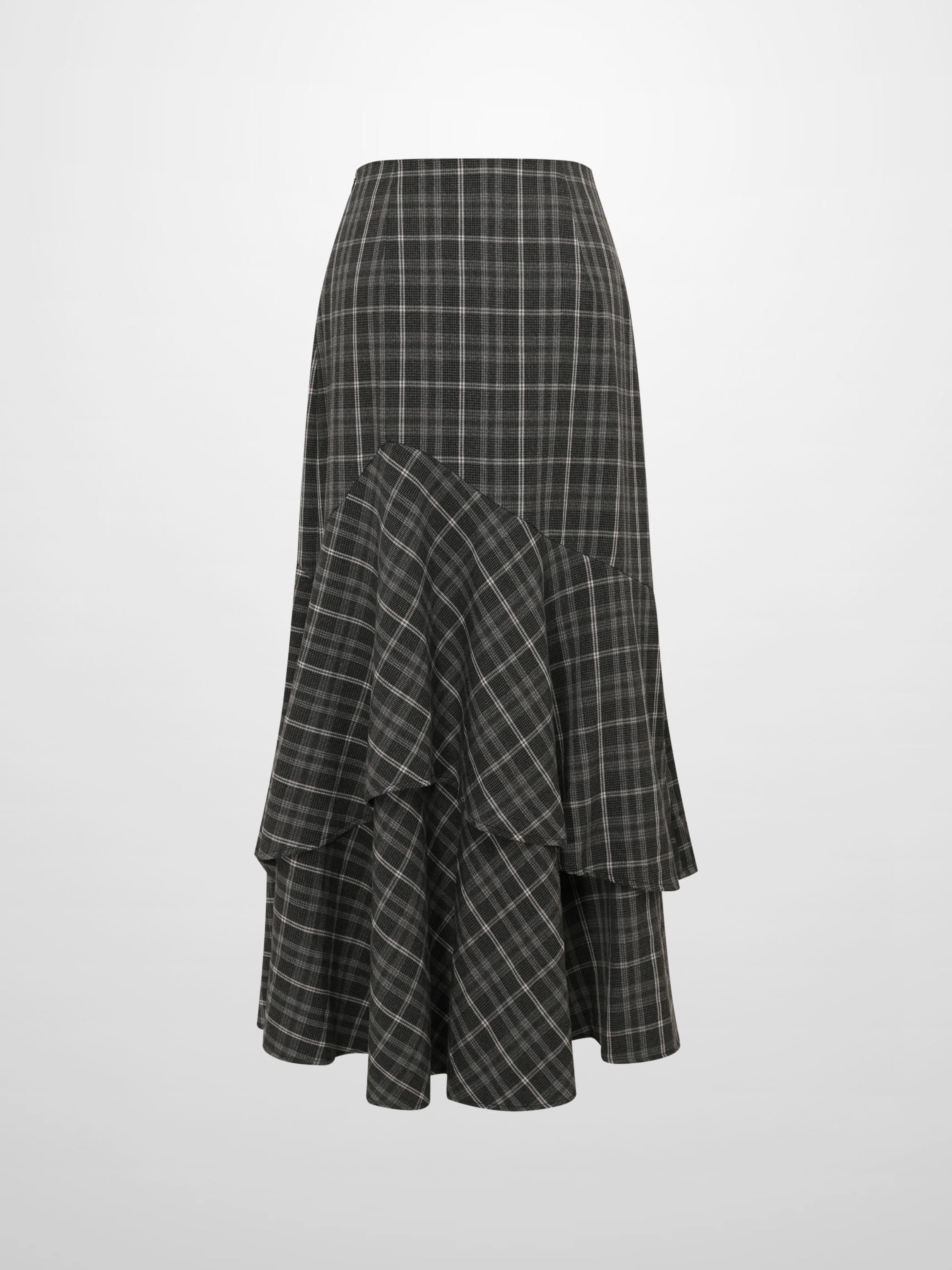 Double Layer Plaid Skirt - Grey Plaid