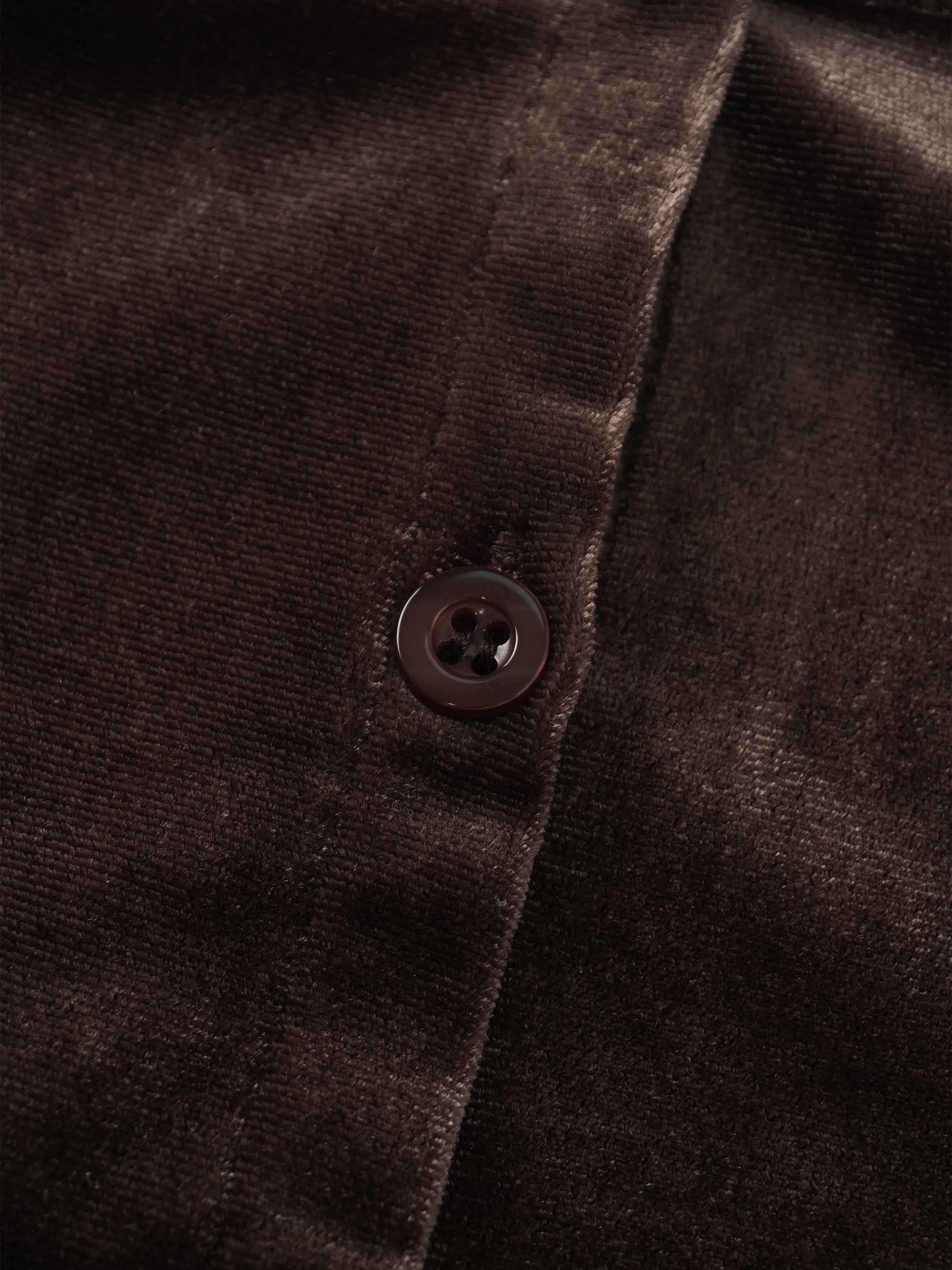 Velour Button Down Crew Cardigan-Brown