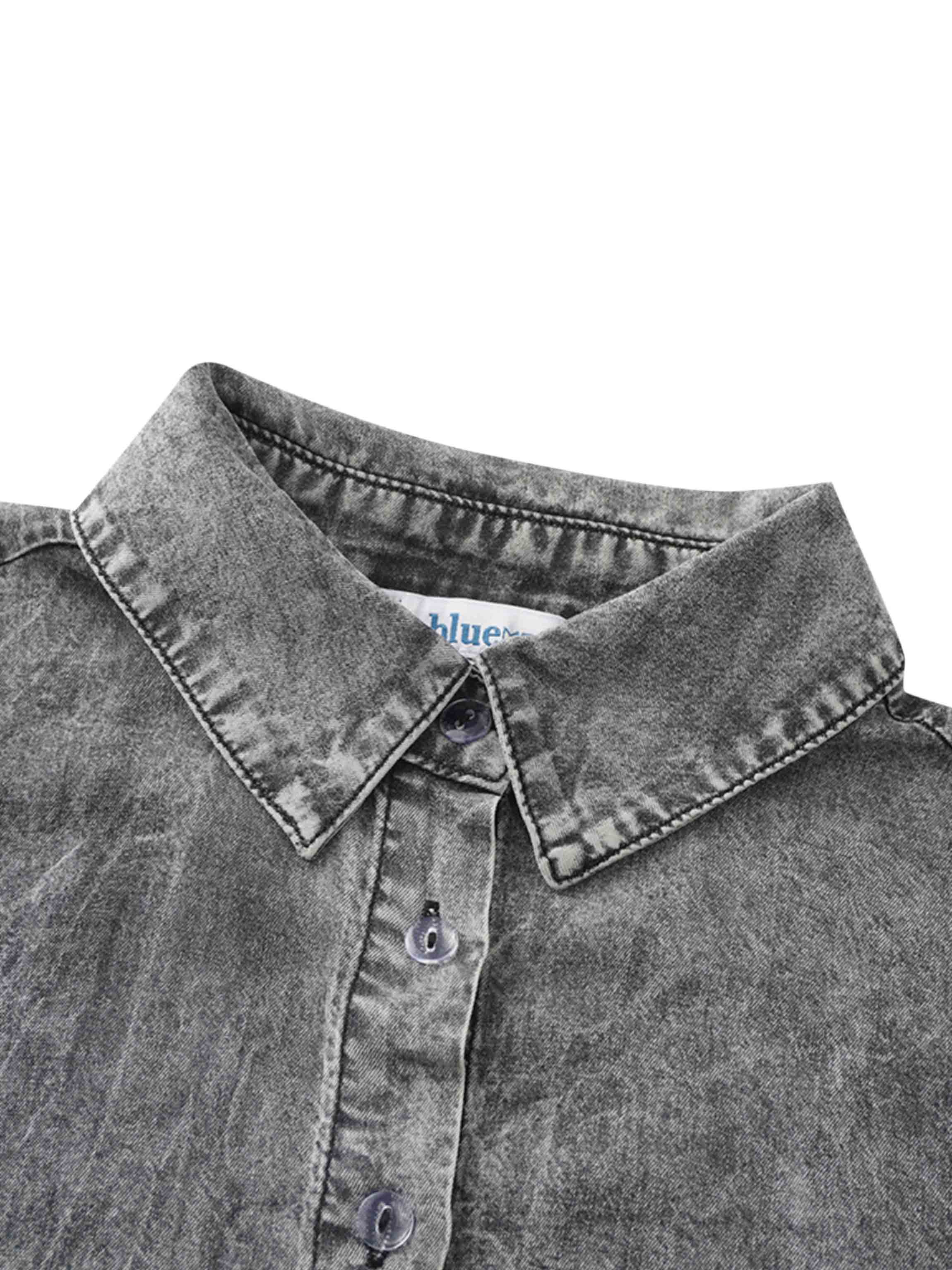 Denim Button Down Blouse-Washed Black