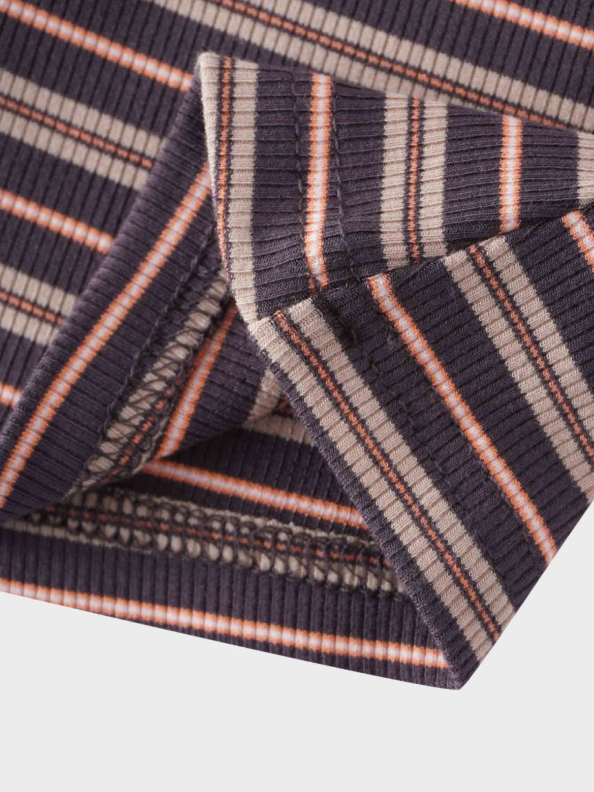 Striped Ribbed Turtleneck-Grey/Peach