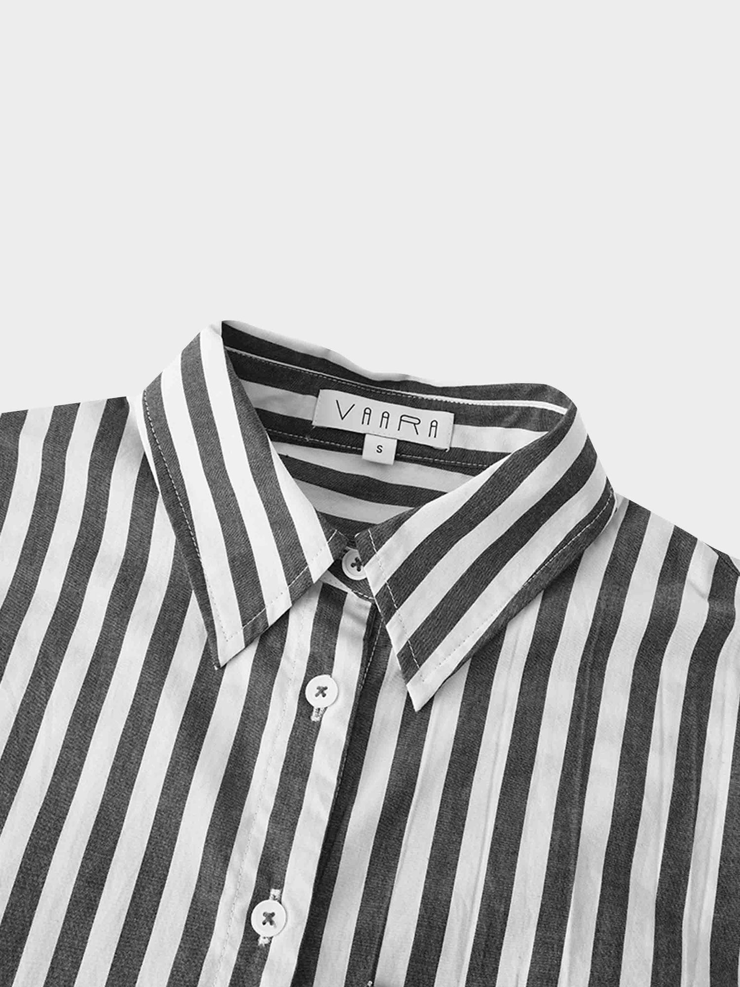 Striped Pocket Cotton Blouse-Black