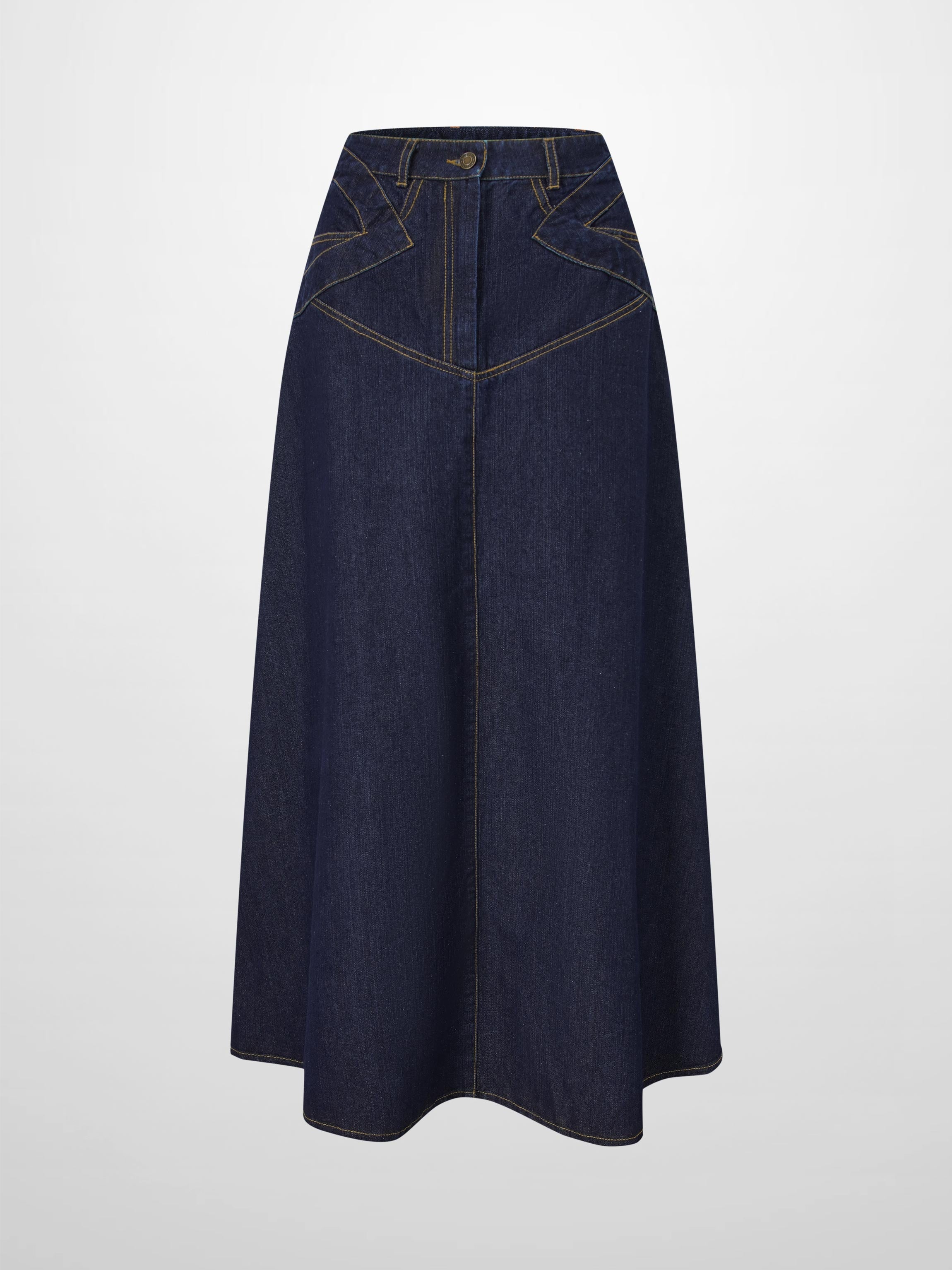 Stitched Design Denim Skirt-Dark Blue