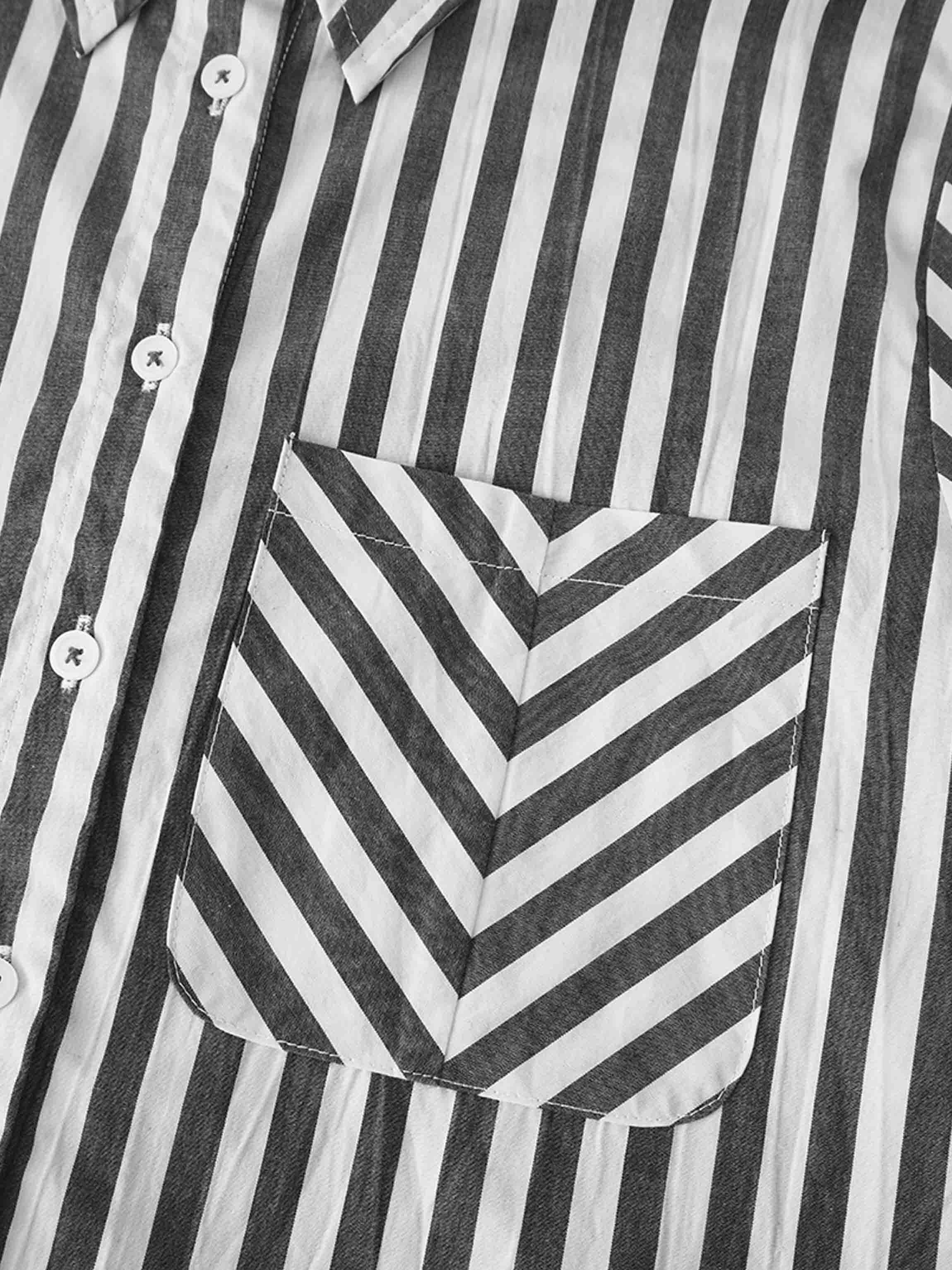 Striped Pocket Cotton Blouse-Black