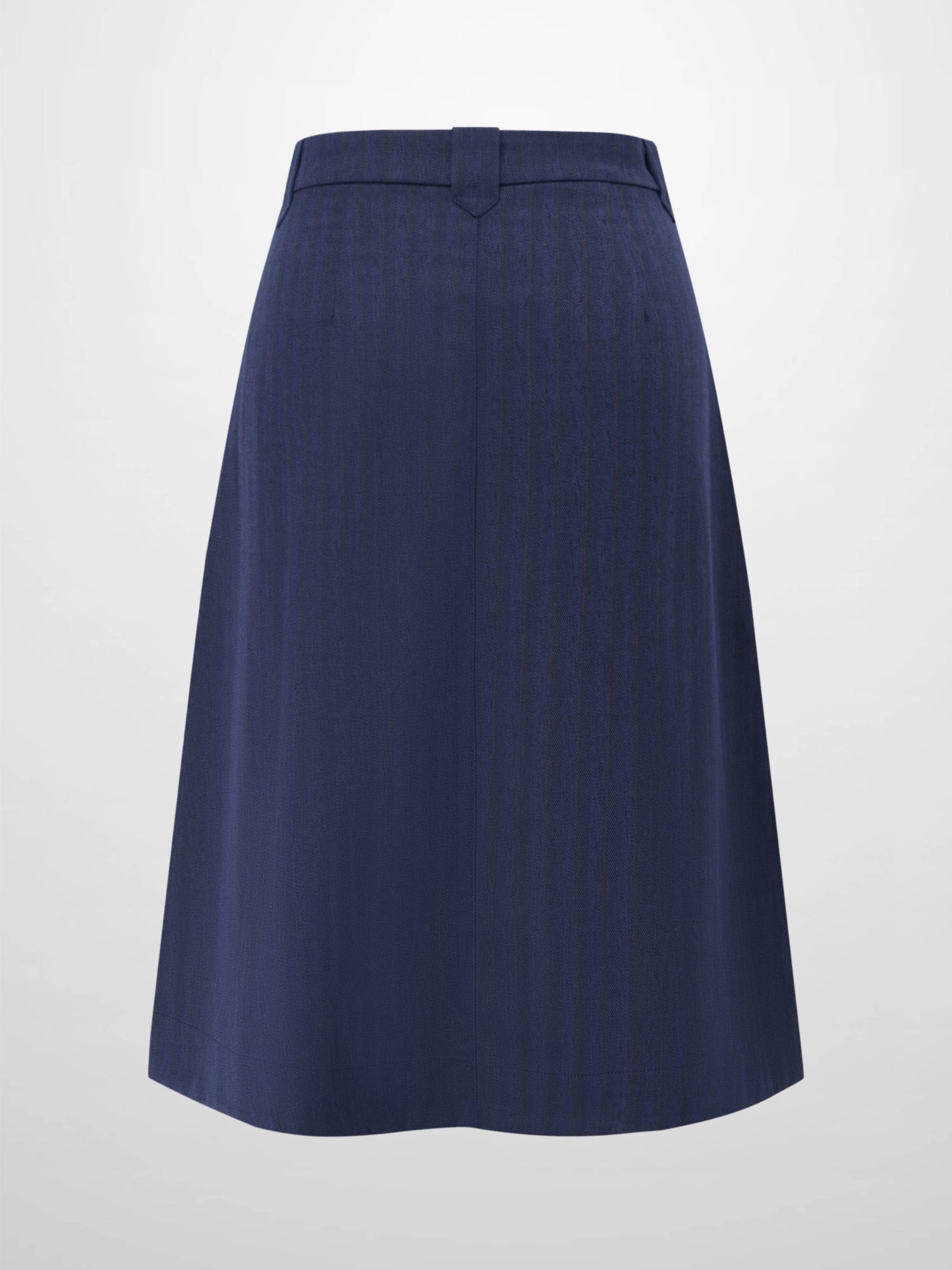 Herringbone Pinstripe Button Down A-Line Skirt-Navy/Brown