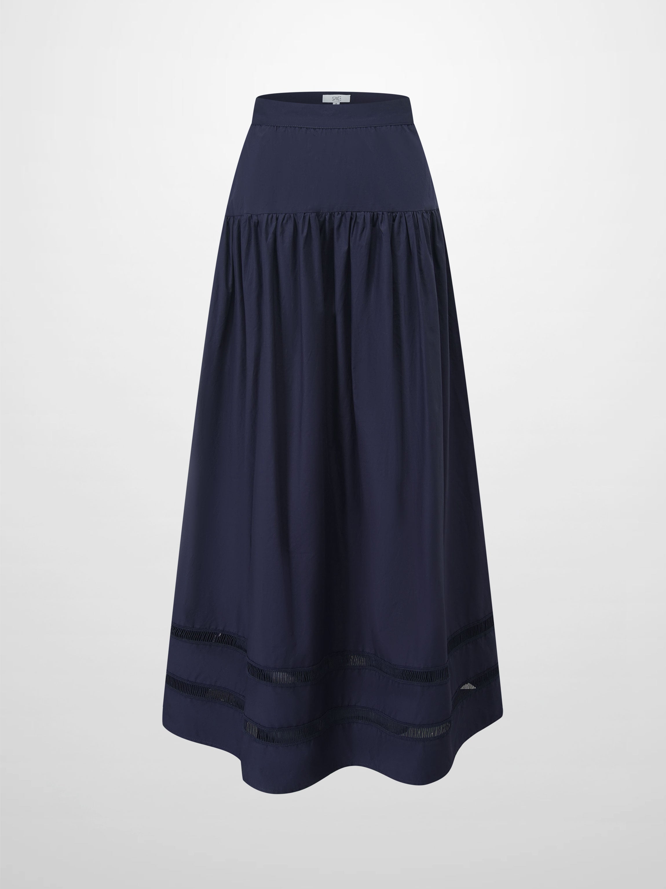 Border Cut Out Yoke Skirt-Navy Blue