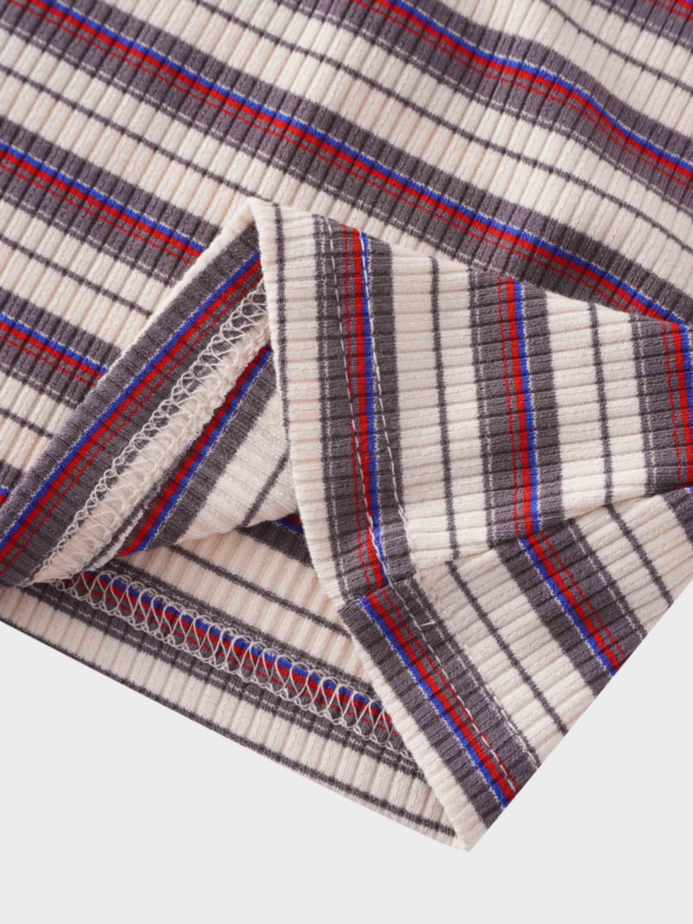 Striped Ribbed Turtleneck-Cream/Grey/Pink