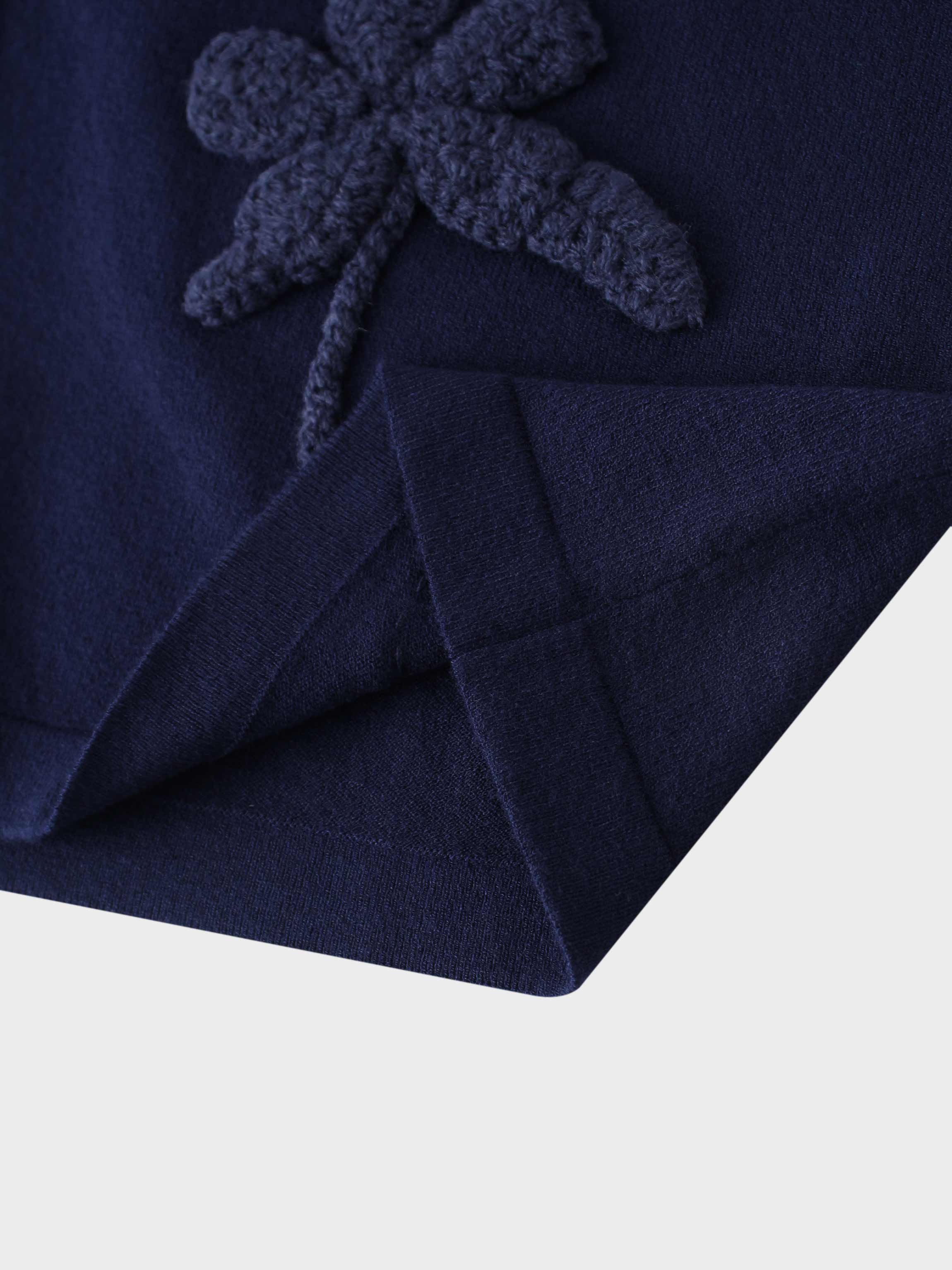 Crochet Puff Flower Sweater Set-Navy