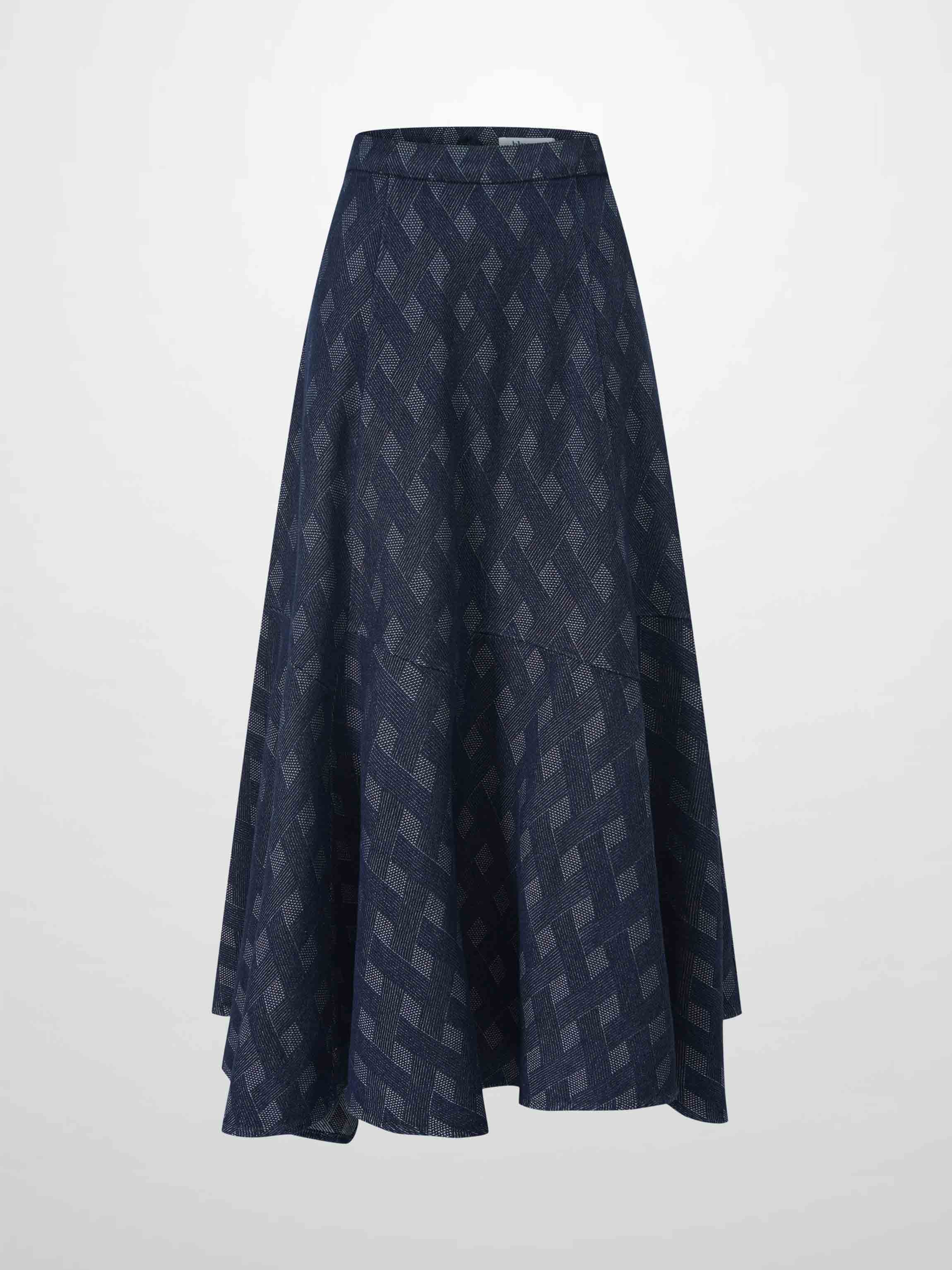 Printed Denim Trumpet Style Skirt-Diamond Weave