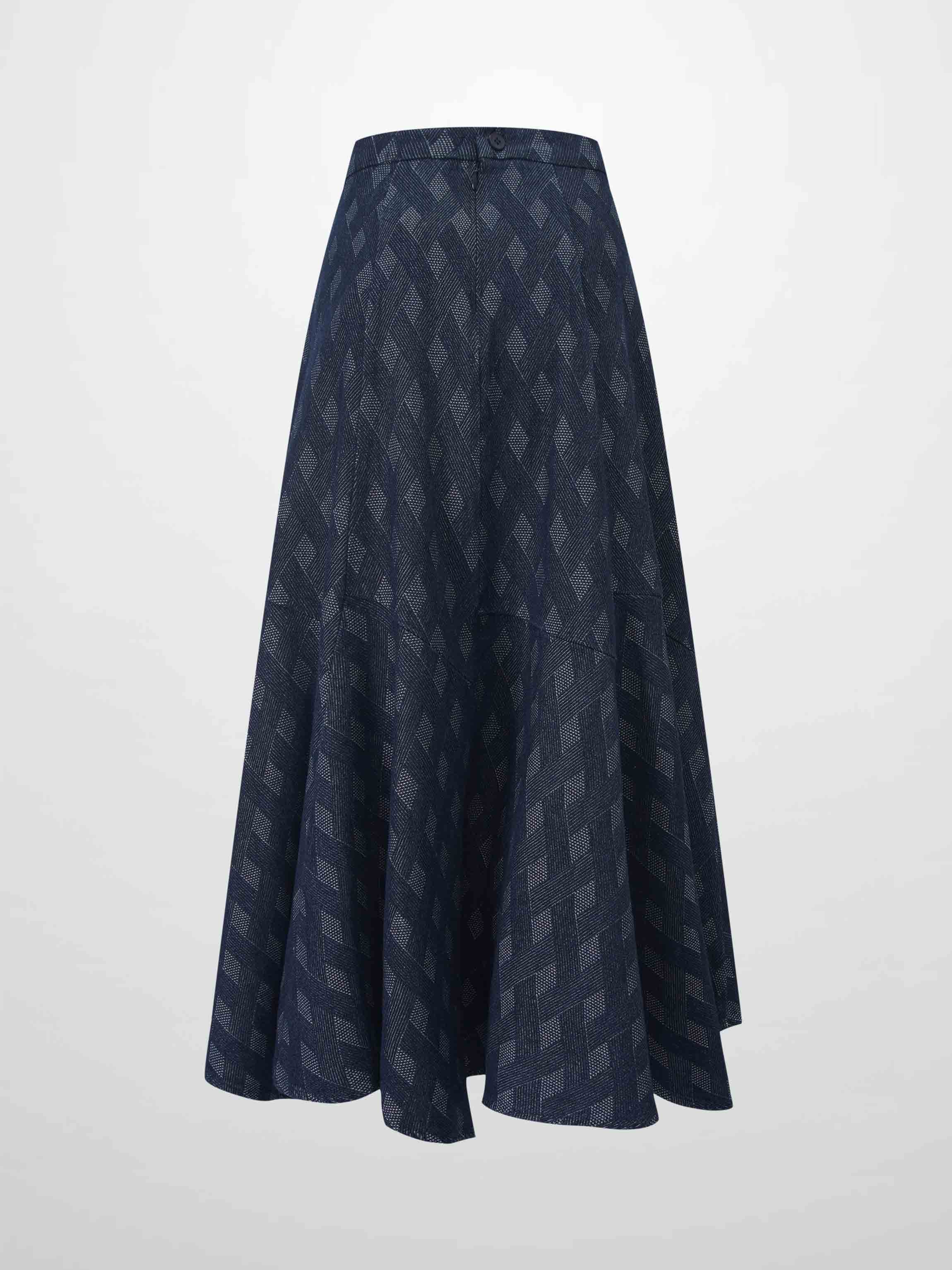 Printed Denim Trumpet Style Skirt-Diamond Weave