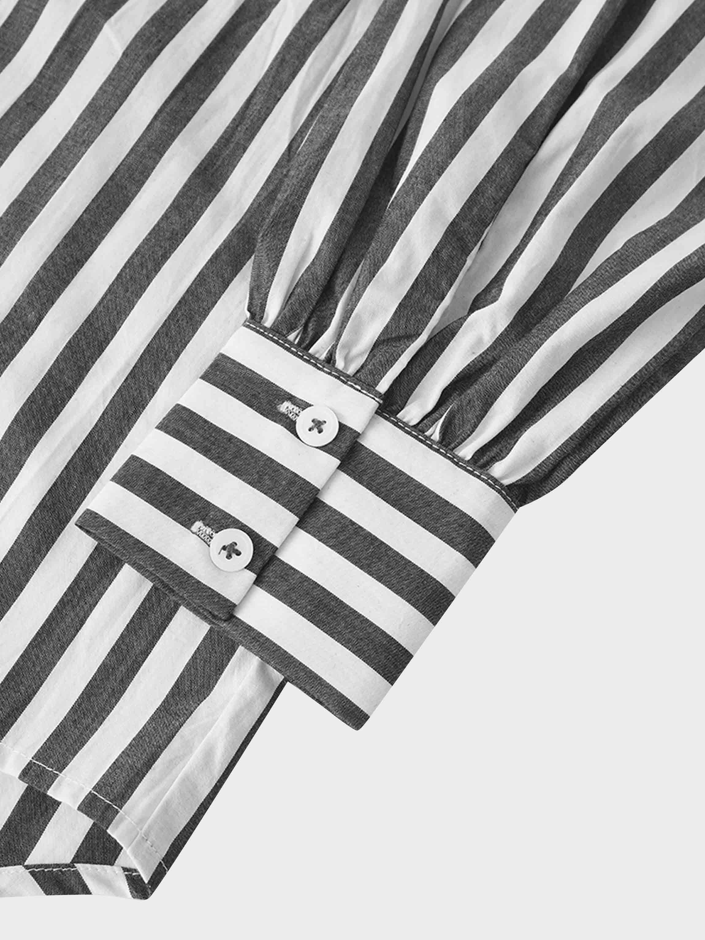 Striped Pocket Cotton Blouse-Black