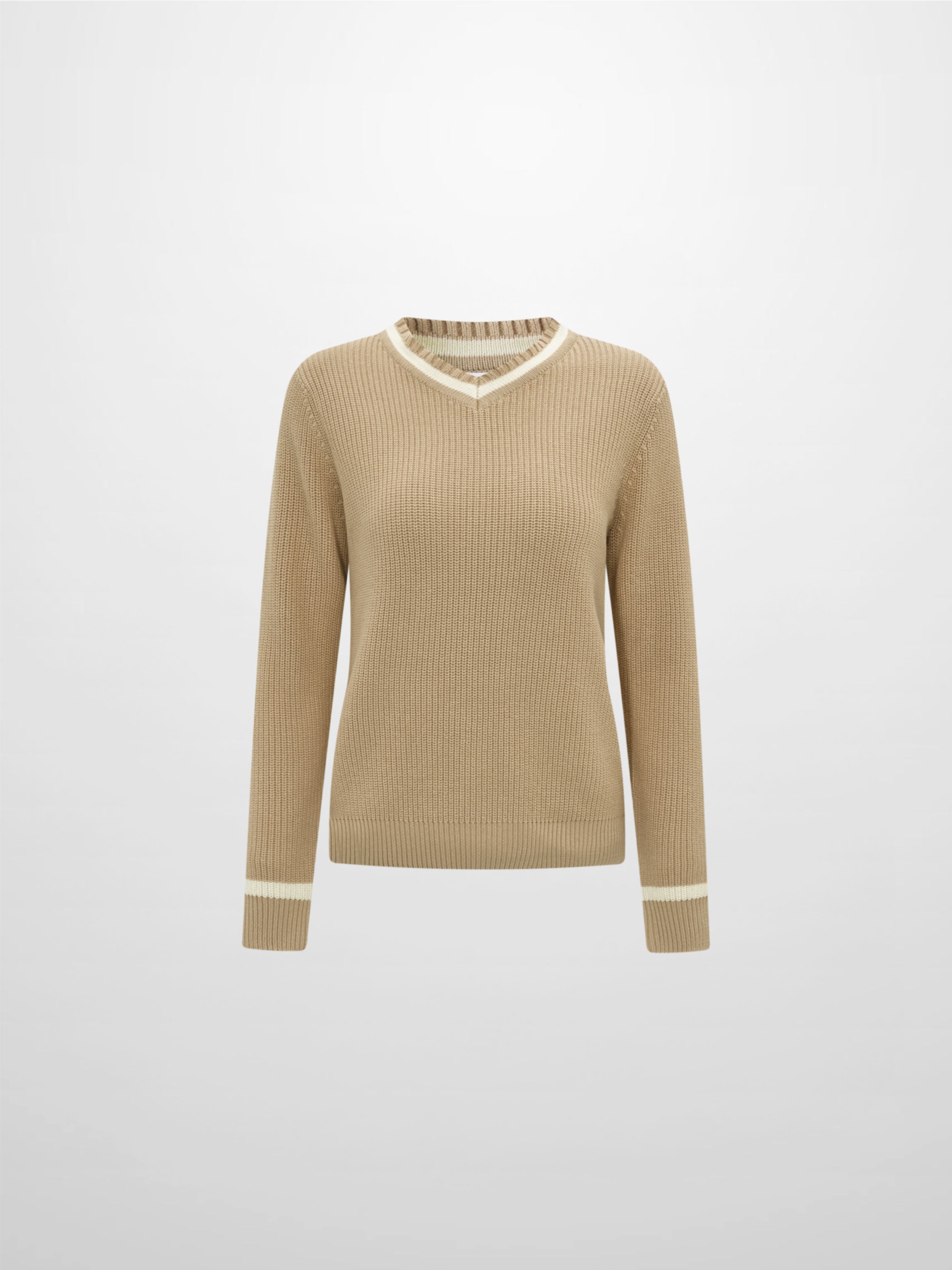 V Neck Varsity Sweater - Tan/Cream