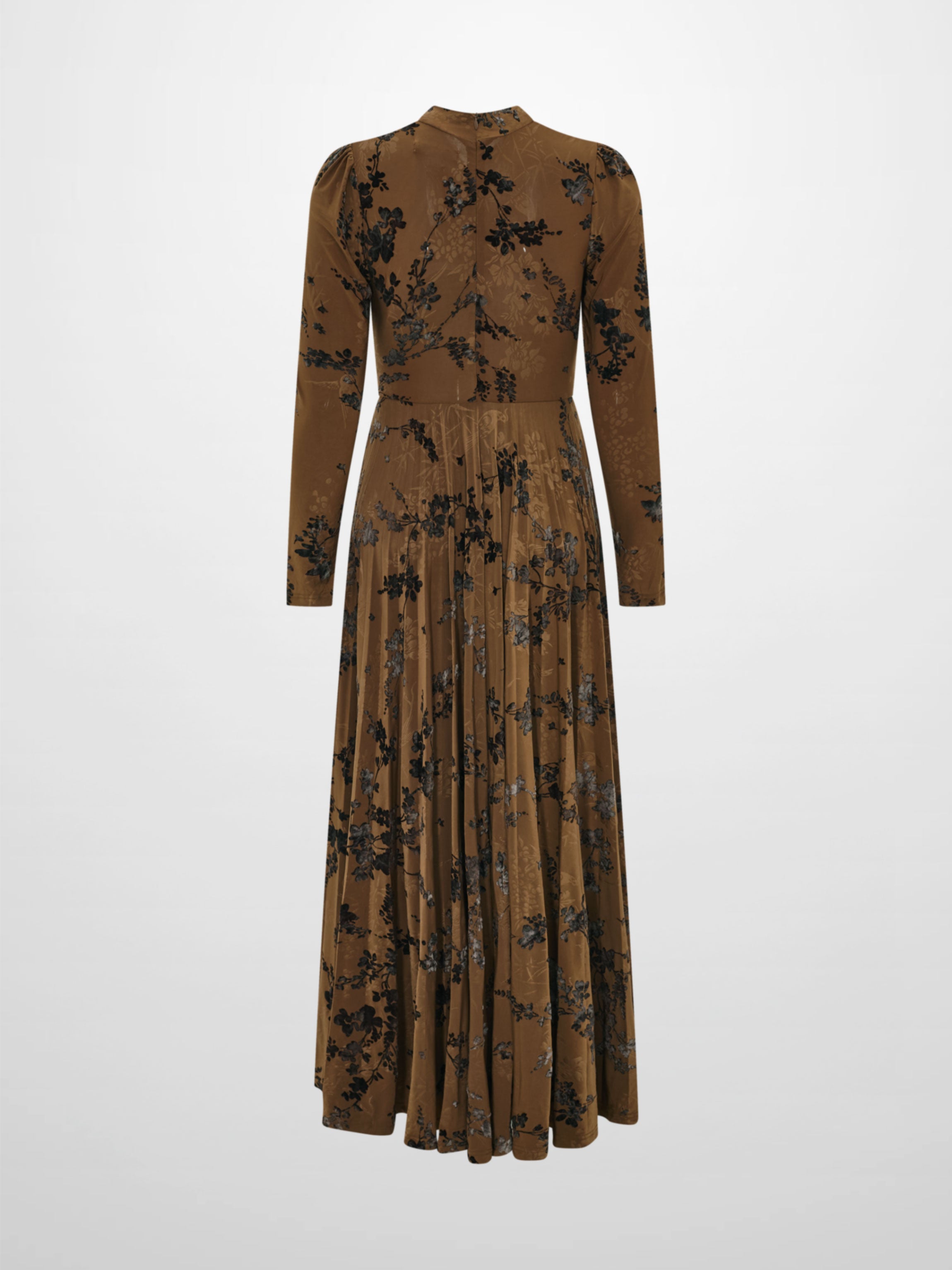 Front Knot Pleated Maxi Dress - Bronze/Black Floral