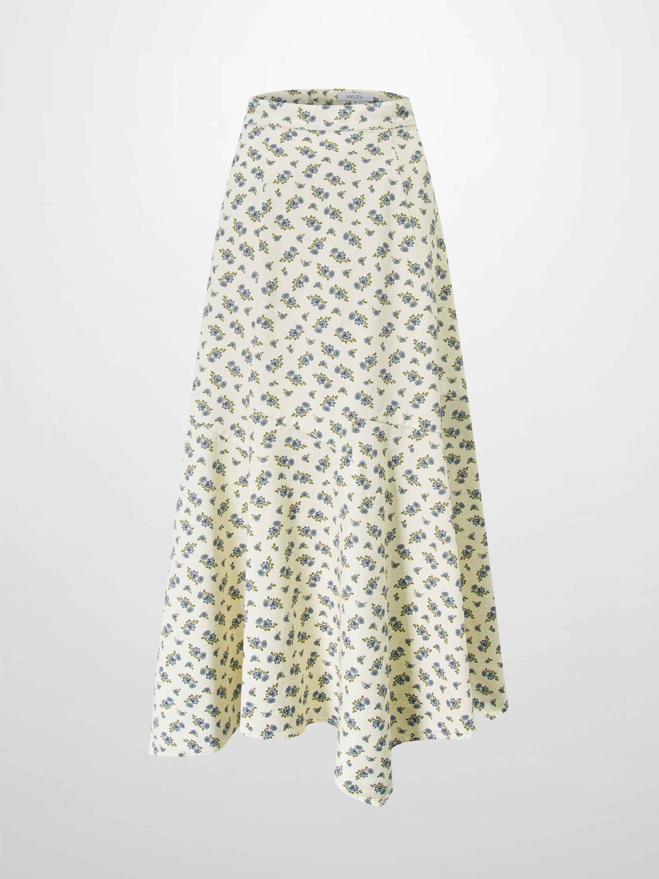 Asymmetrical Panel Skirt-Blue Poppy