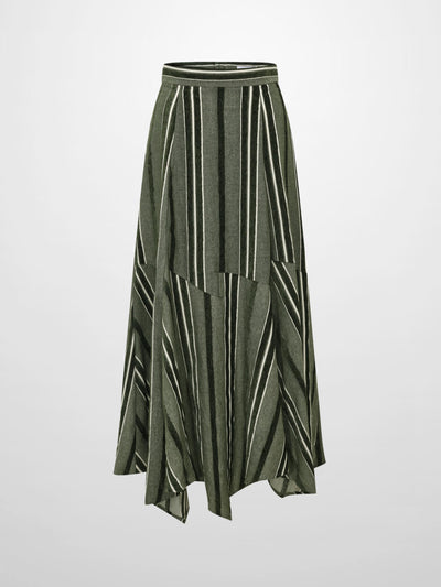 Mixed Stripe Trumpet Skirt - Green