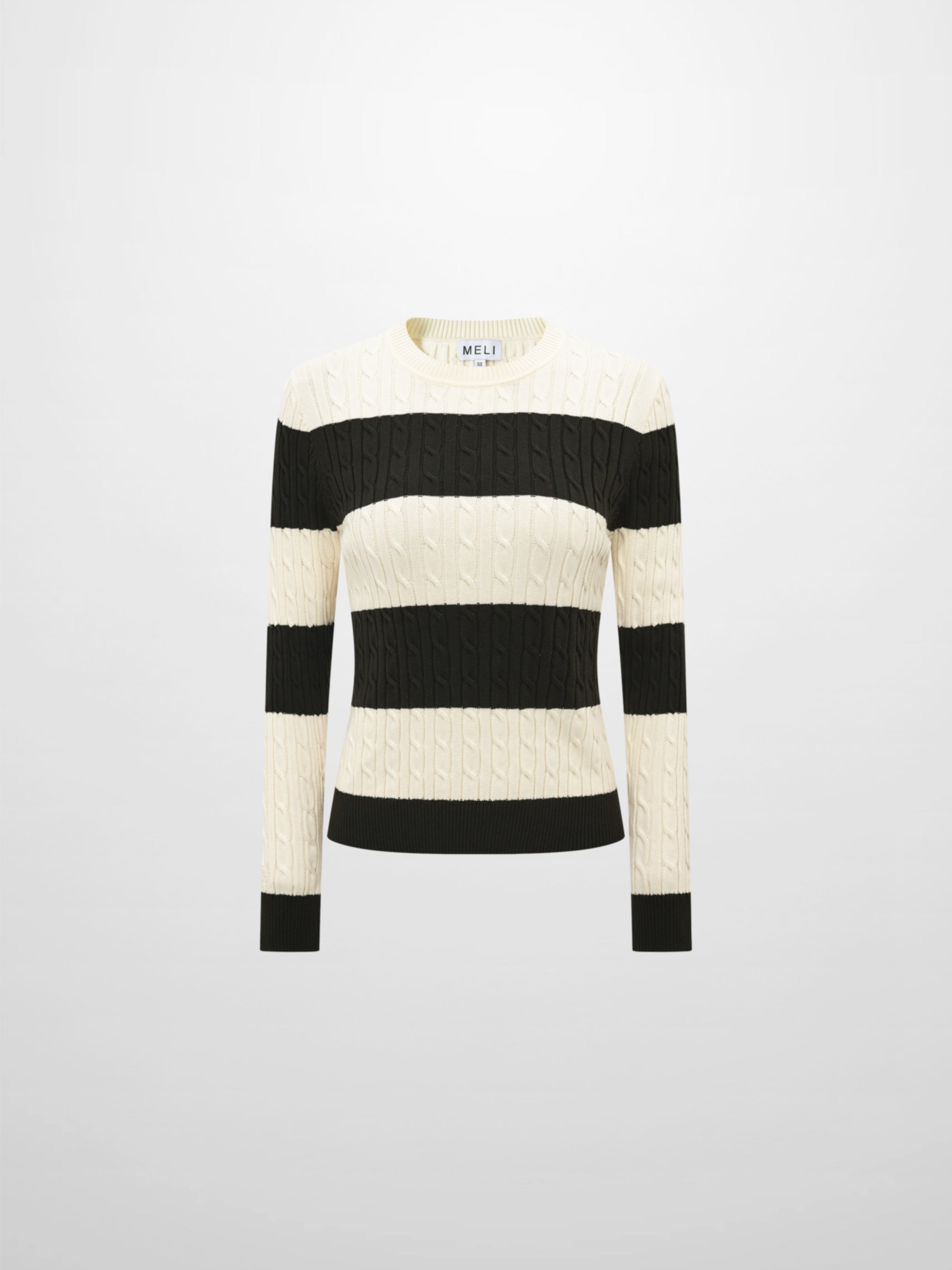Wide Stripe Cable Knit Sweater - Green/Cream