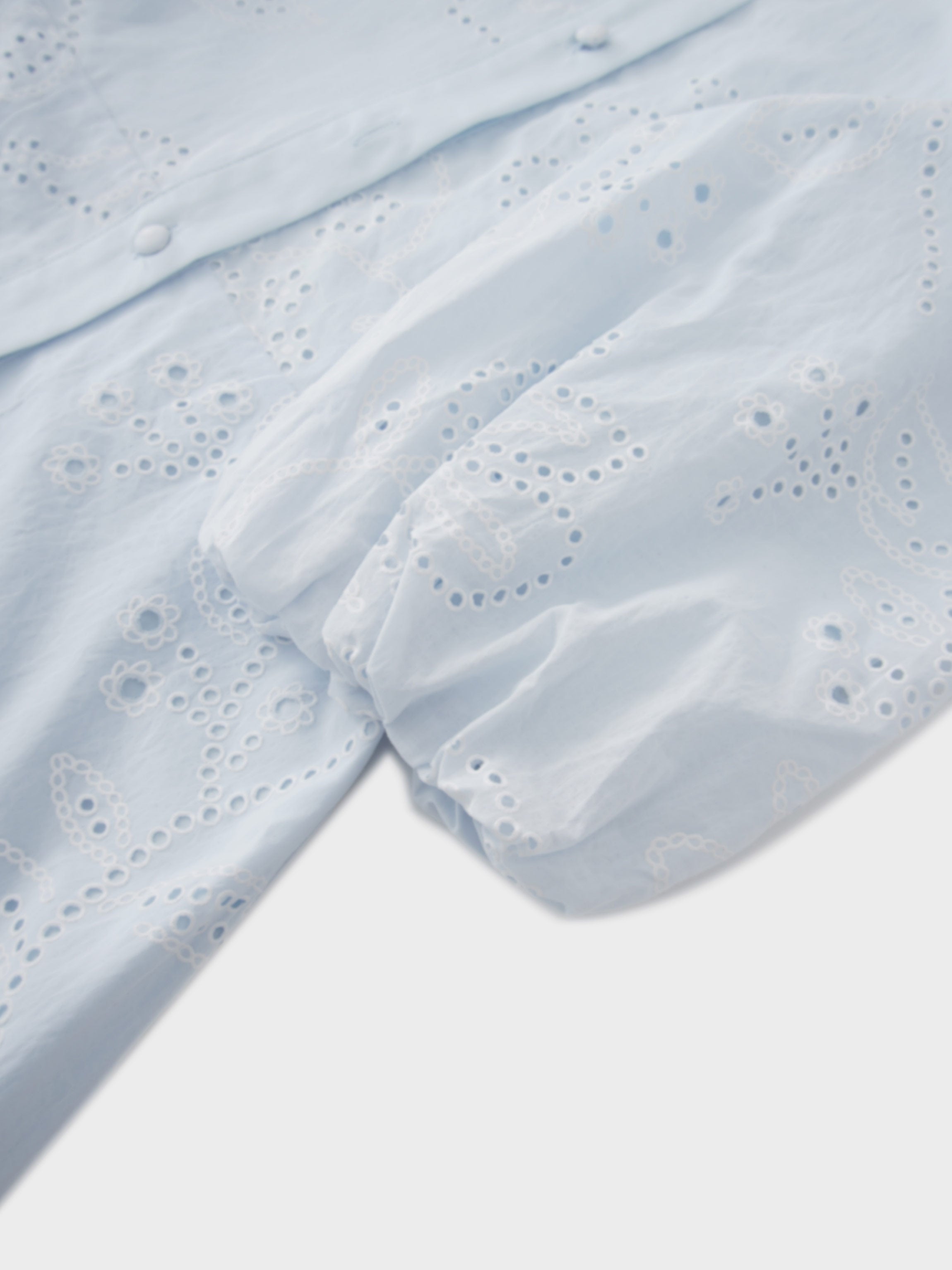 Eyelet Belted A-Line Shirtdress-Light Blue