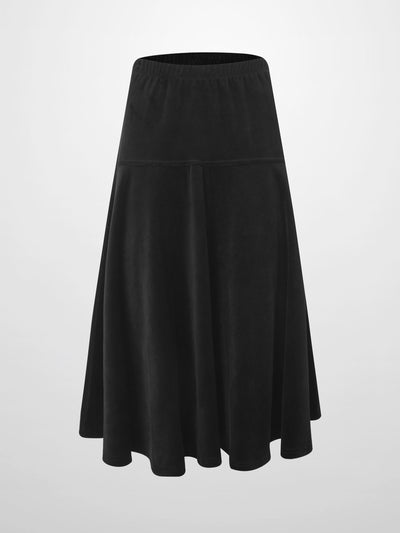 Velour Yoke Circle Skirt - Black