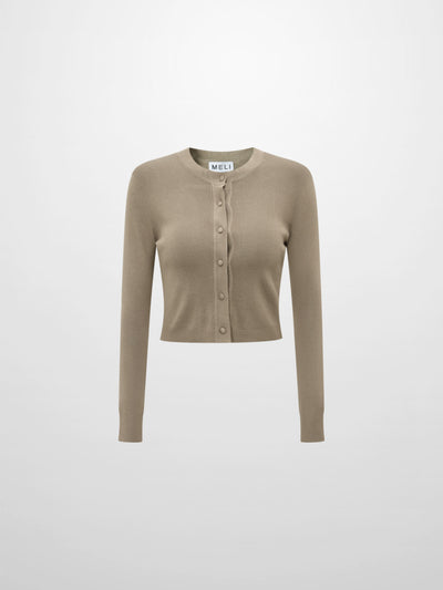 Basic Crew Knit Cardigan 17" - Warm Taupe