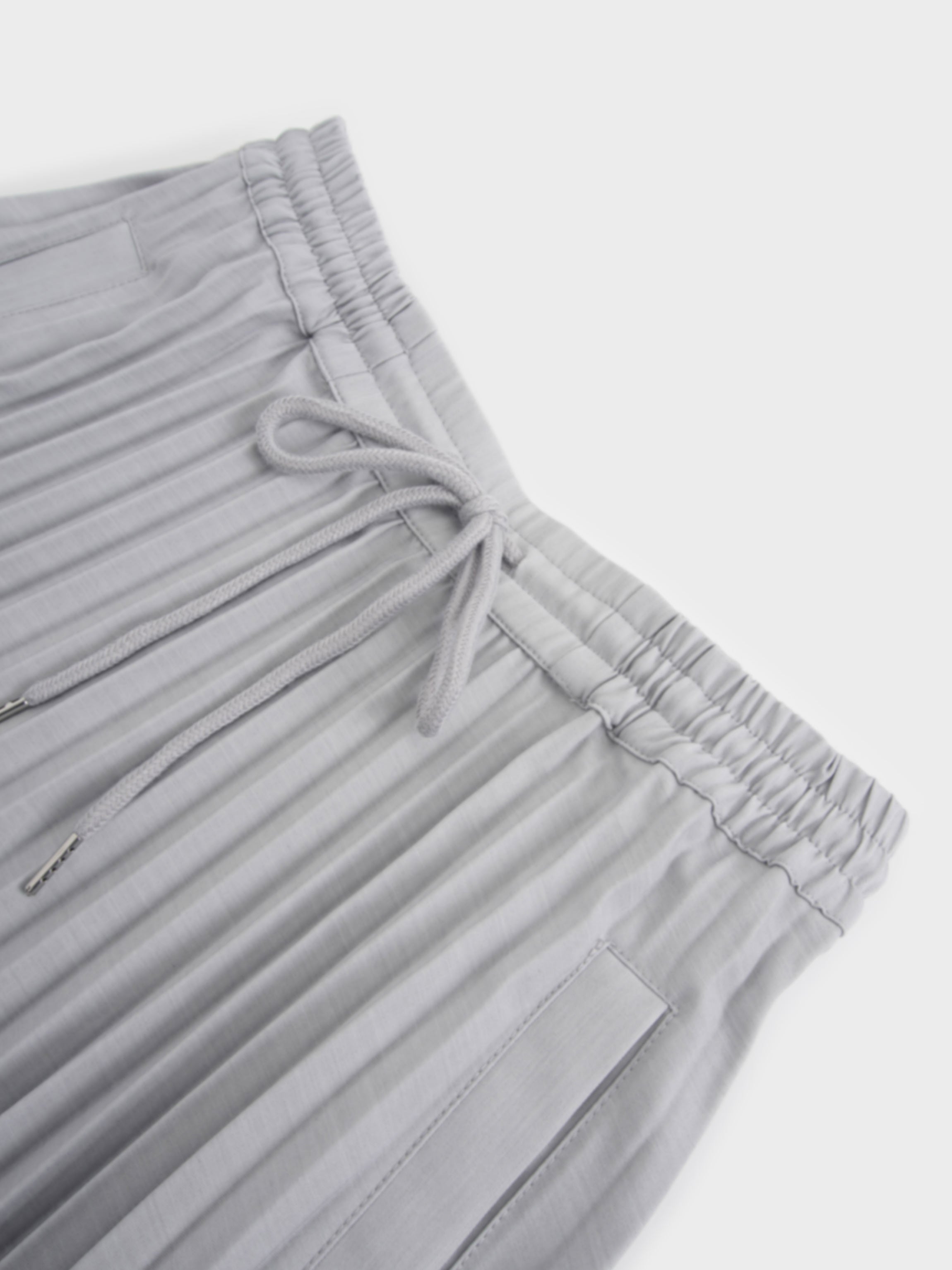 Elastic Waist Micro Pleat Skirt-Grey