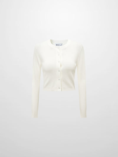 Basic Crew Knit Cardigan 17"- Cream