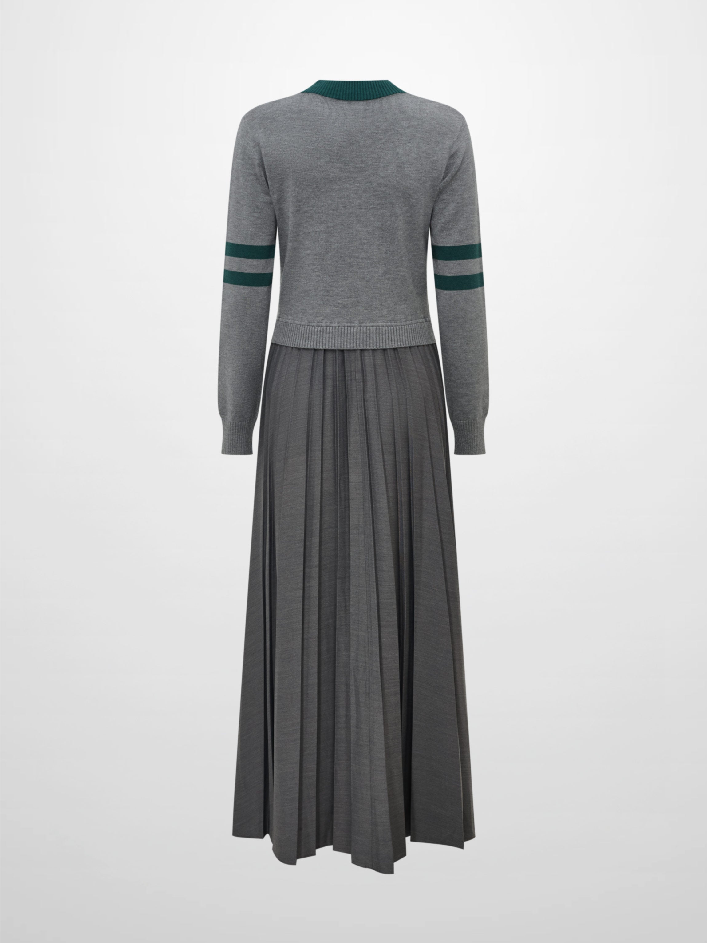 Sweater Top Pleated Dress - Grey/Green