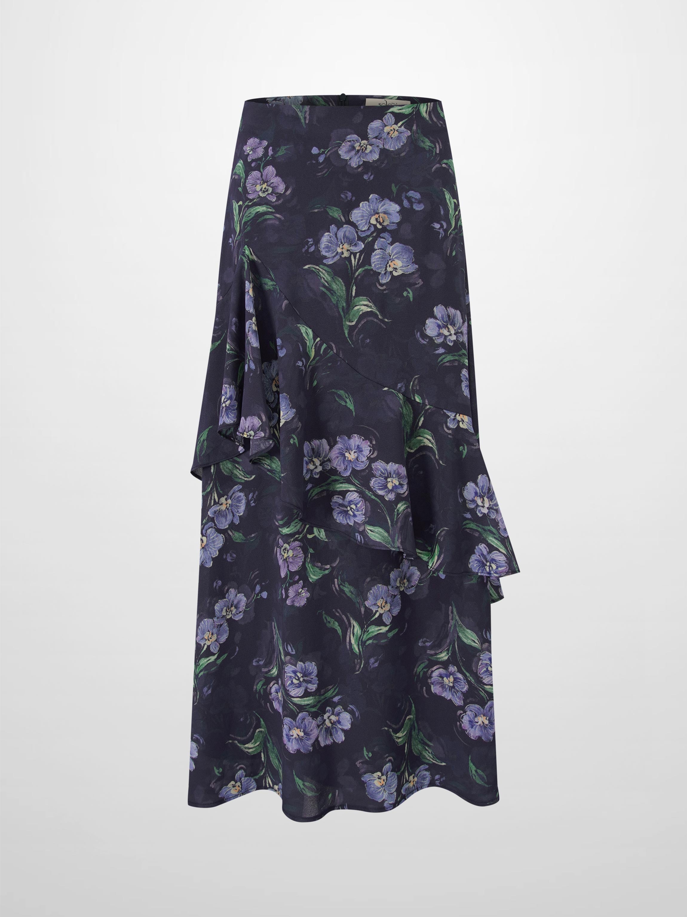 Asymmetrical Ruffle Skirt-Blue Floral